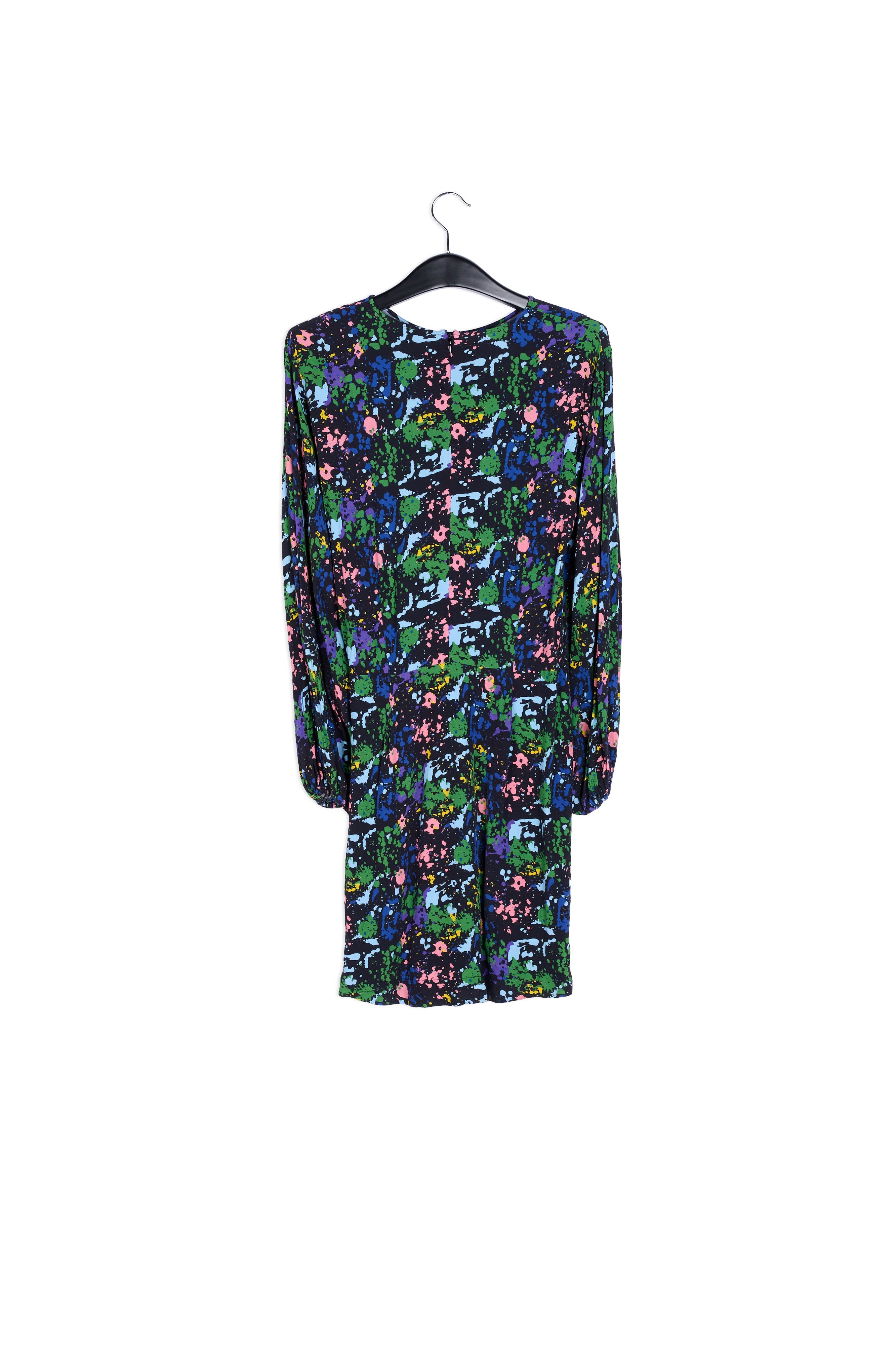 Zwarte en blauwe mini-jurk met bloemenprint RE—SSENTIEL | Essentiel second hand