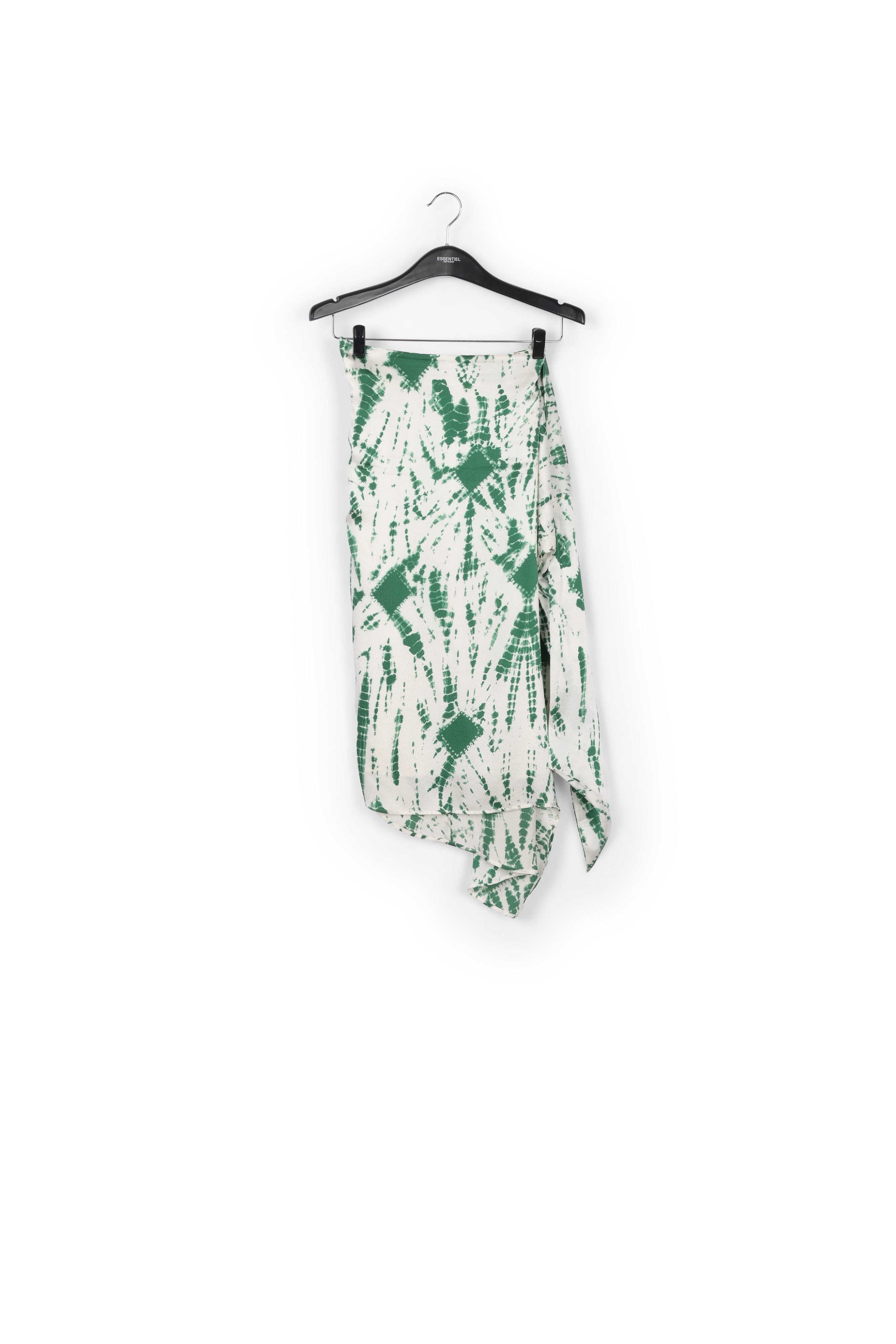 Gebroken witte en donkerblauwe tie-dyed zijden midirok RE—SSENTIEL | Essentiel second hand