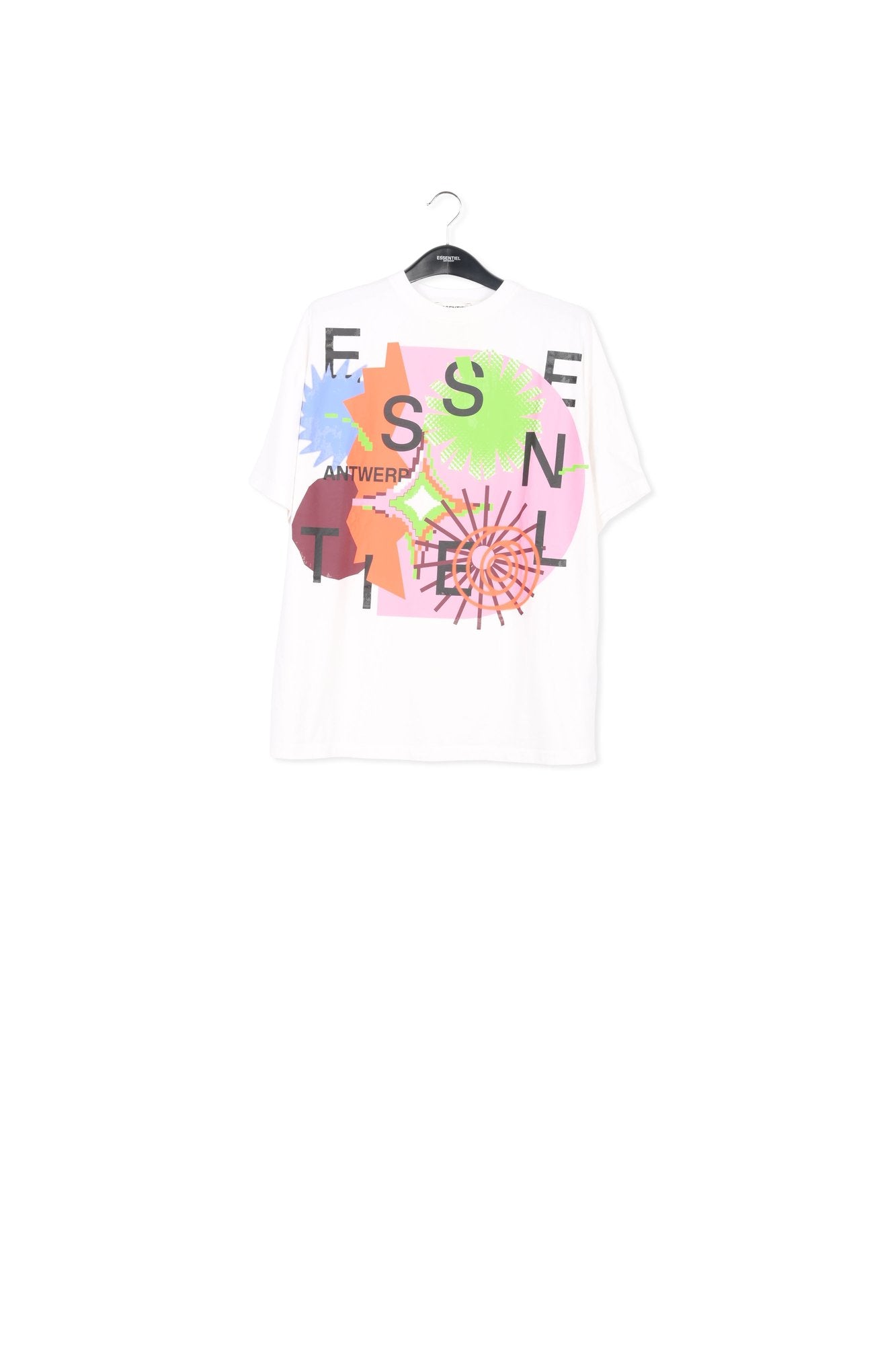 Off-white organic cotton T-shirt with multicolor print RE—SSENTIEL | Essentiel second hand