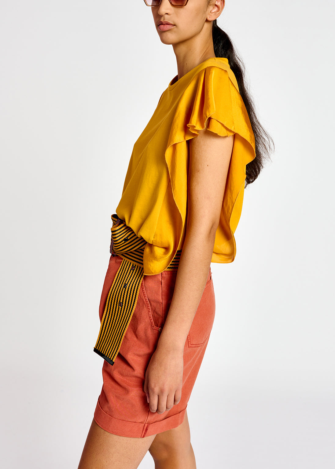 Dark orange high-rise loose-fit denim shorts RE—SSENTIEL | Essentiel second hand