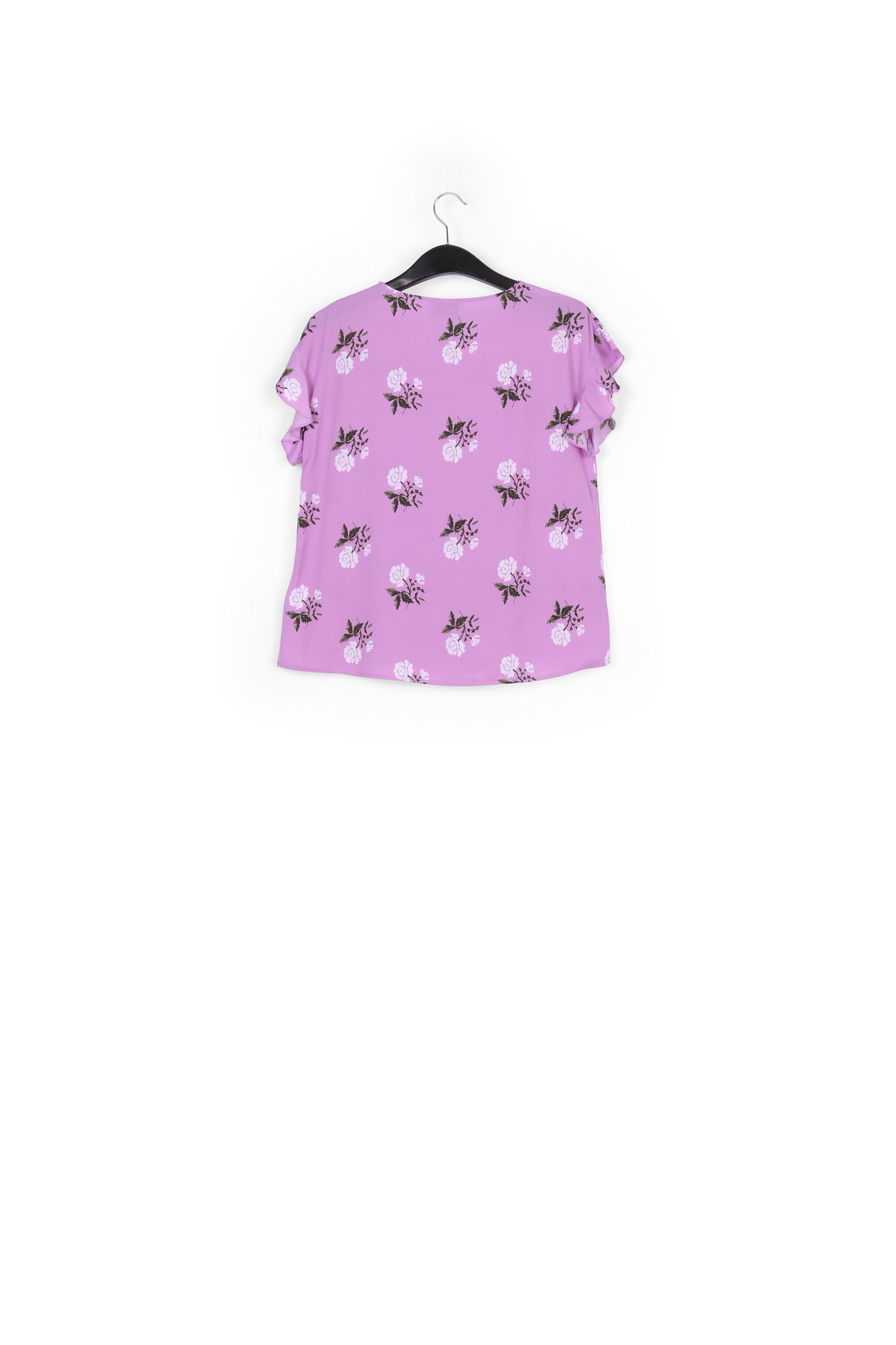 Pink flower print top with ruffled sleeves RE—SSENTIEL | Essentiel second hand
