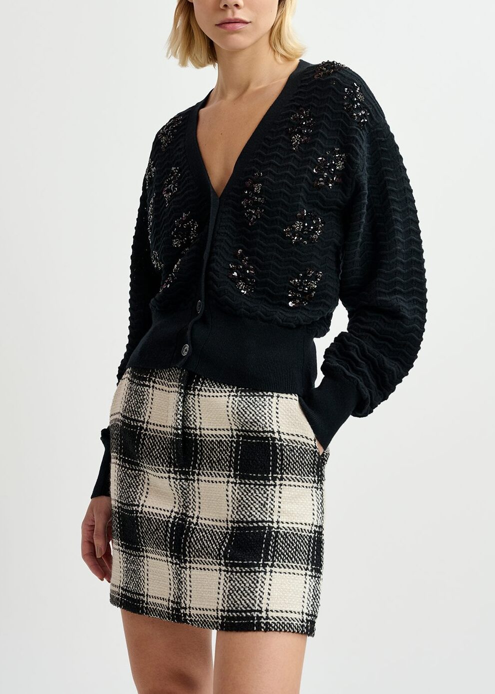 Ecru and black checked mini skirt RE—SSENTIEL | Essentiel second hand