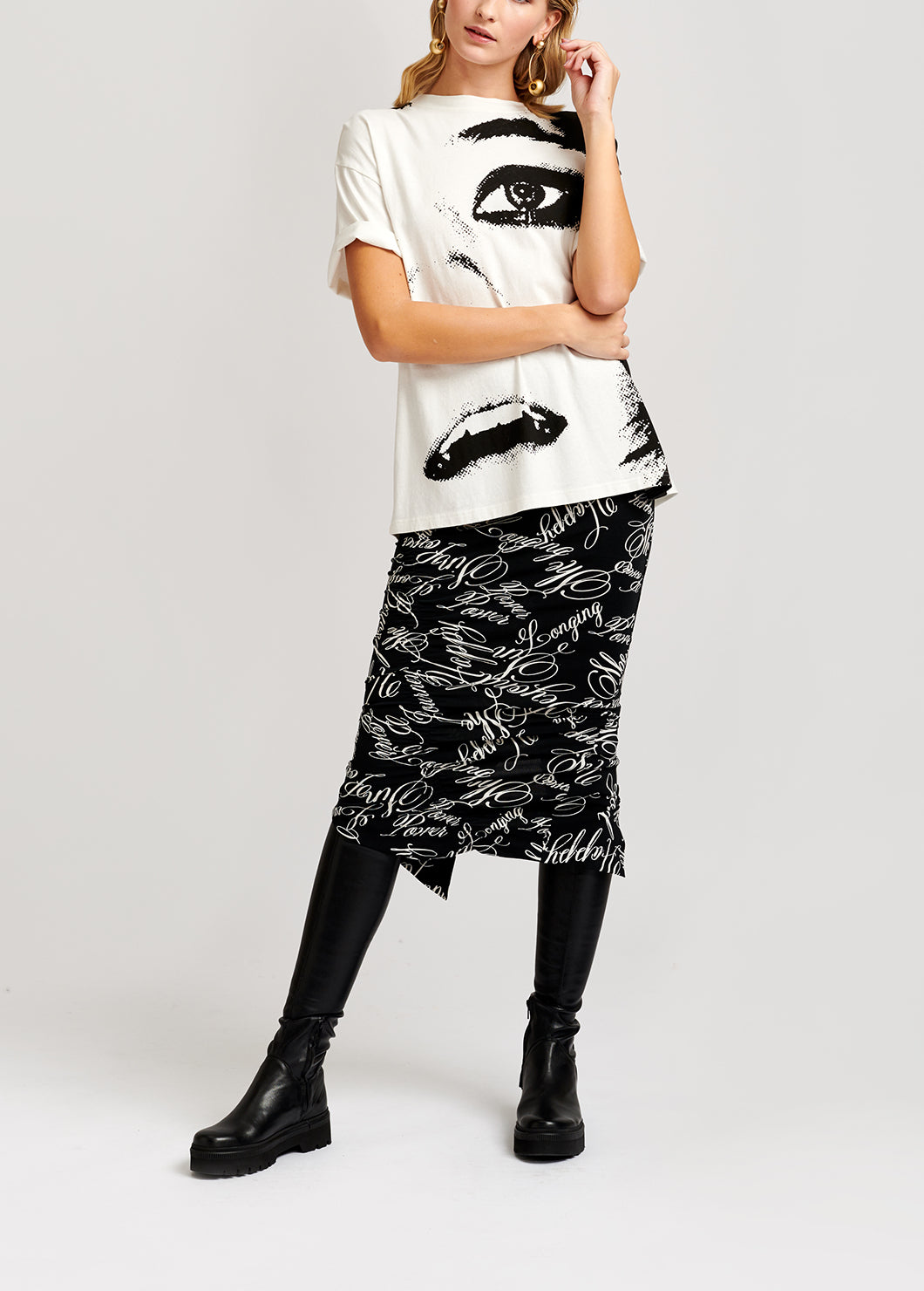 Off-white cotton-jersey face-print t-shirt RE—SSENTIEL | Essentiel second hand