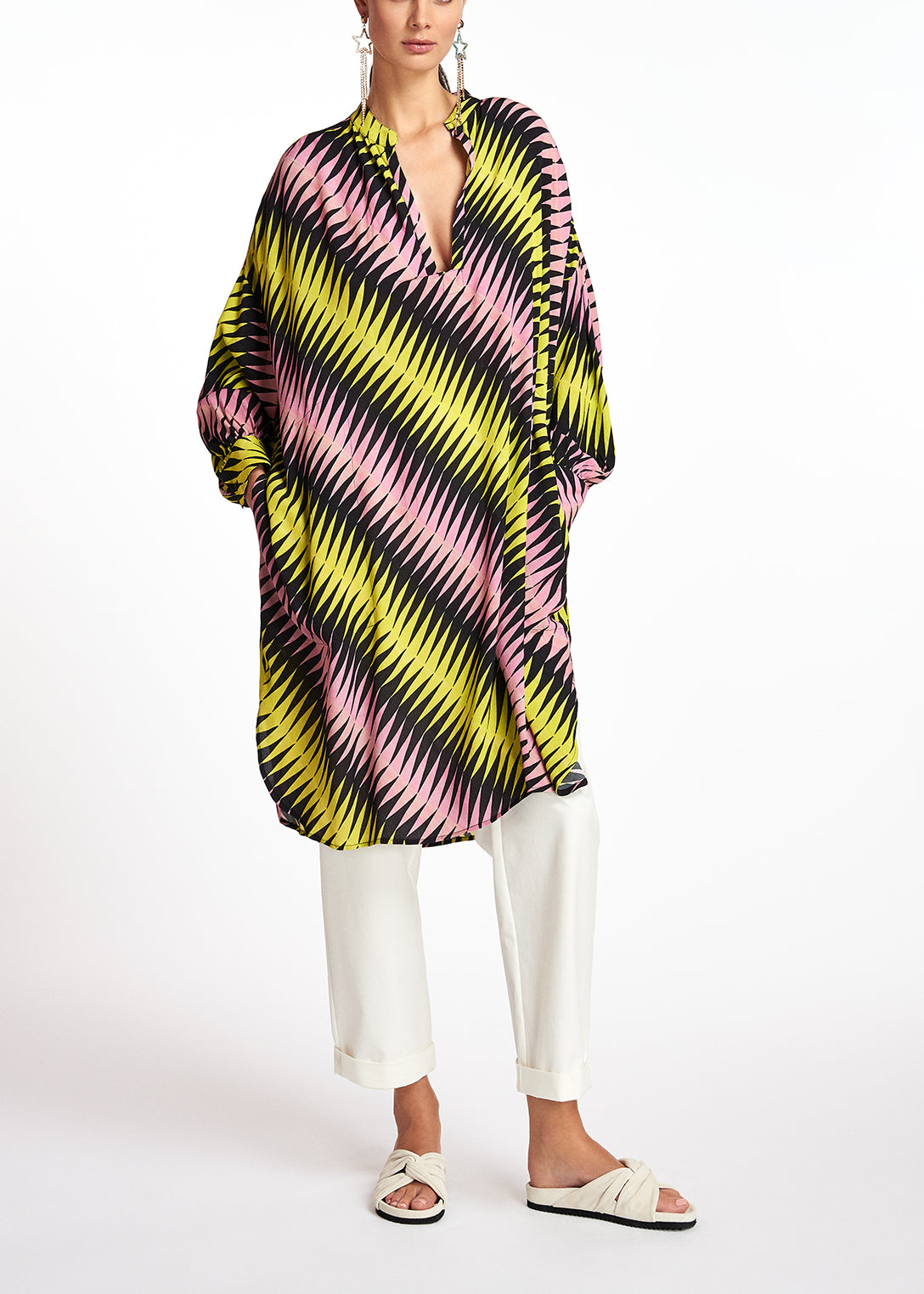 Pink, black and yellow graphic print knee-length dress RE—SSENTIEL | Essentiel second hand