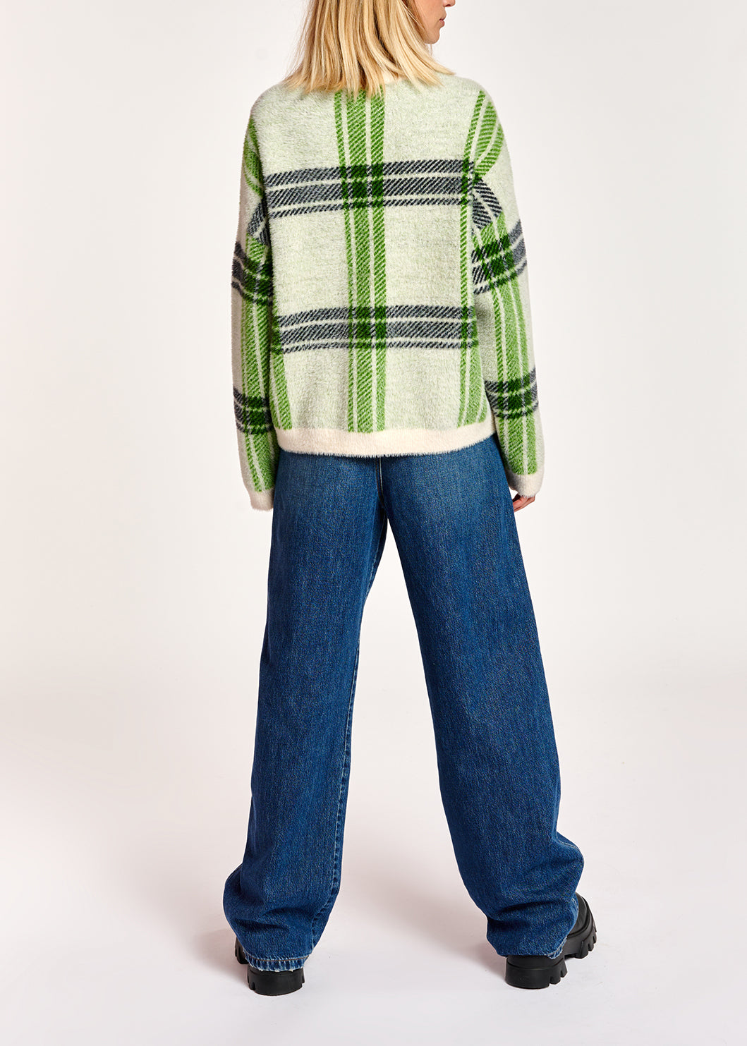 Off-white and green check cardigan RE—SSENTIEL | Essentiel second hand