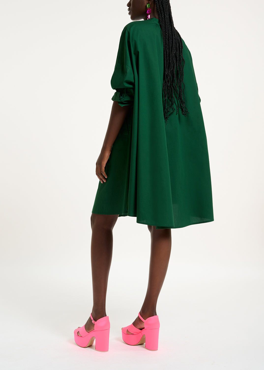 Dark green cotton oversized knee-length shirt dress RE—SSENTIEL | Essentiel second hand