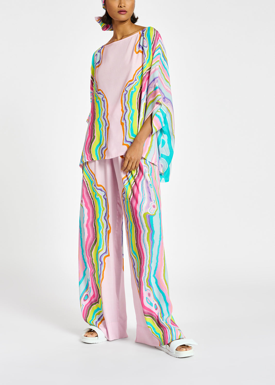 Lilac oversized top with multicolor print RE—SSENTIEL | Essentiel second hand