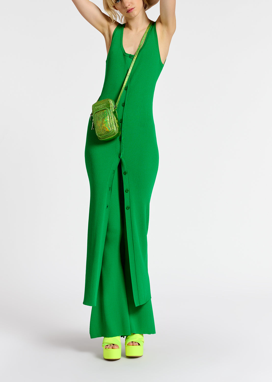 Green long rib-knitted cardigan RE—SSENTIEL | Essentiel second hand