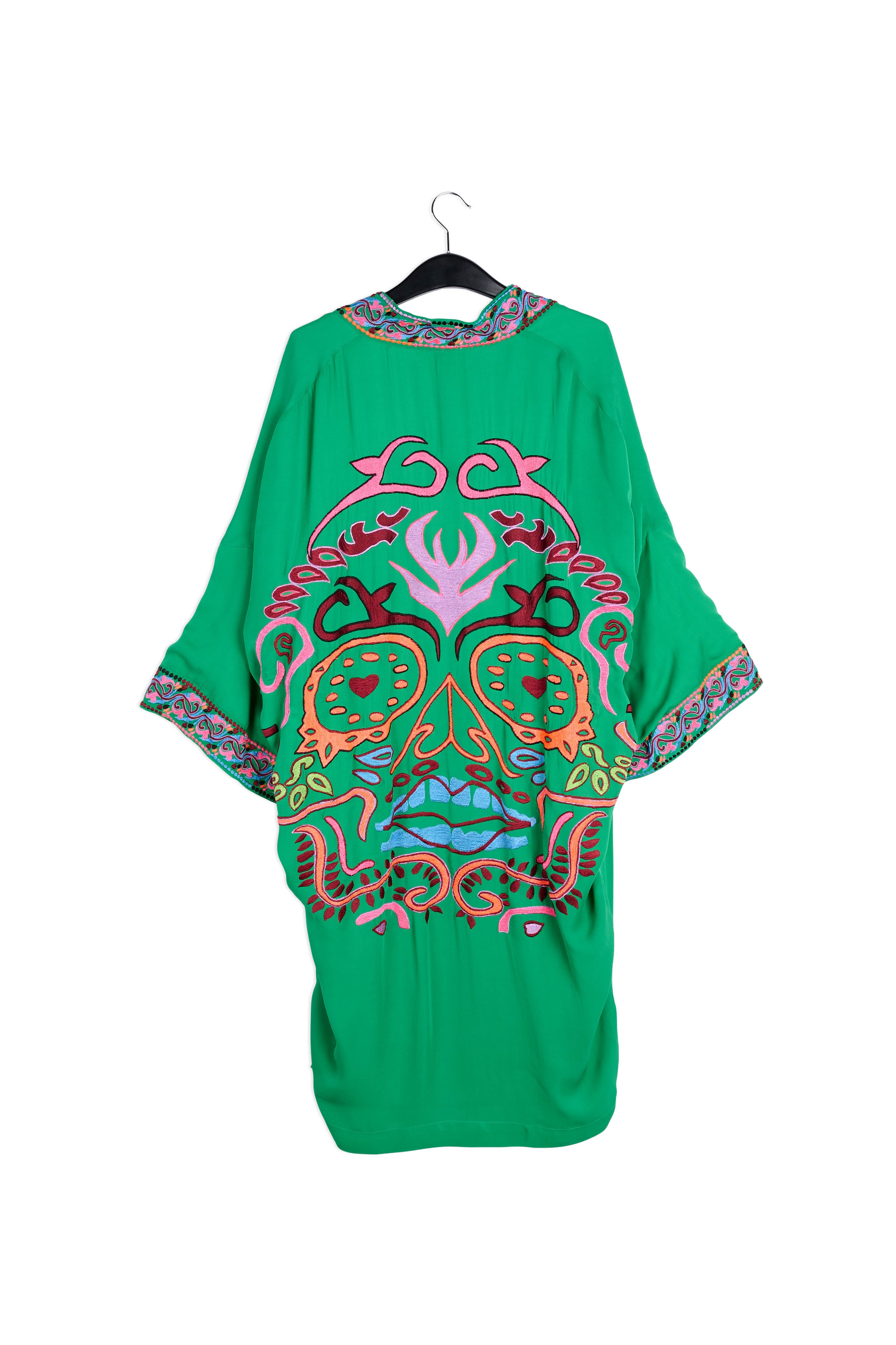 Green kimono with colorful embroideries RE—SSENTIEL | Essentiel second hand