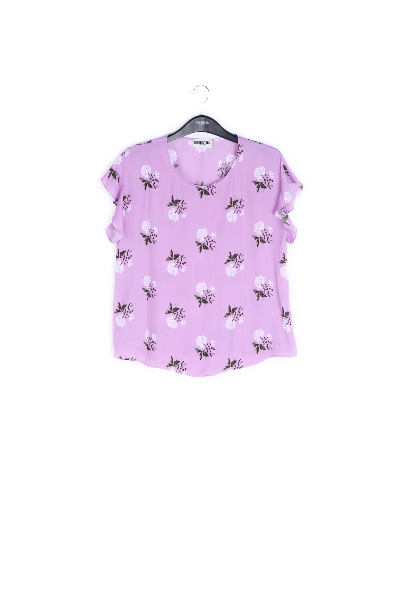 Pink flower print top with ruffled sleeves RE—SSENTIEL | Essentiel second hand