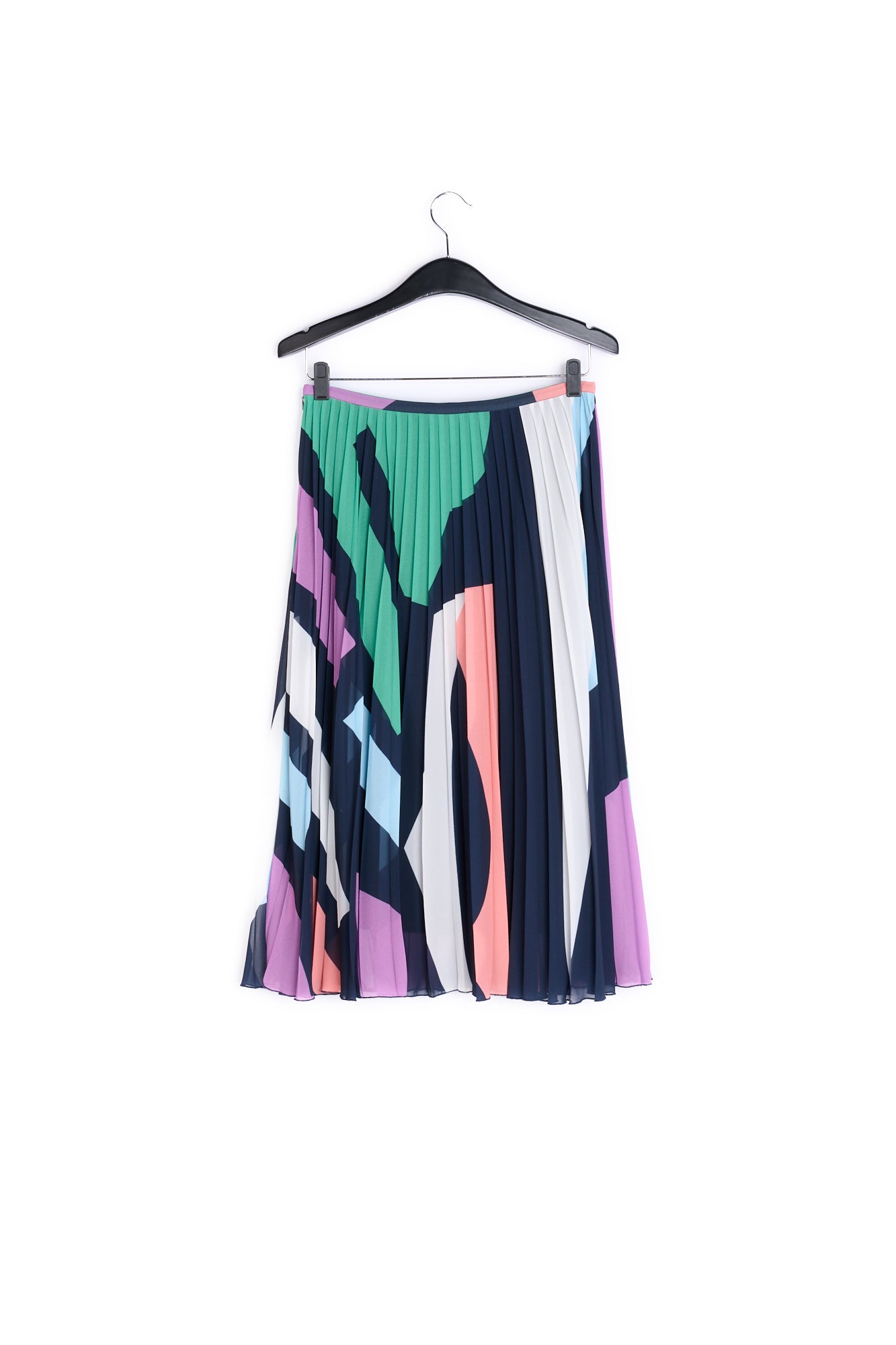 Dark blue graphic print plissé midi skirt RE—SSENTIEL | Essentiel second hand