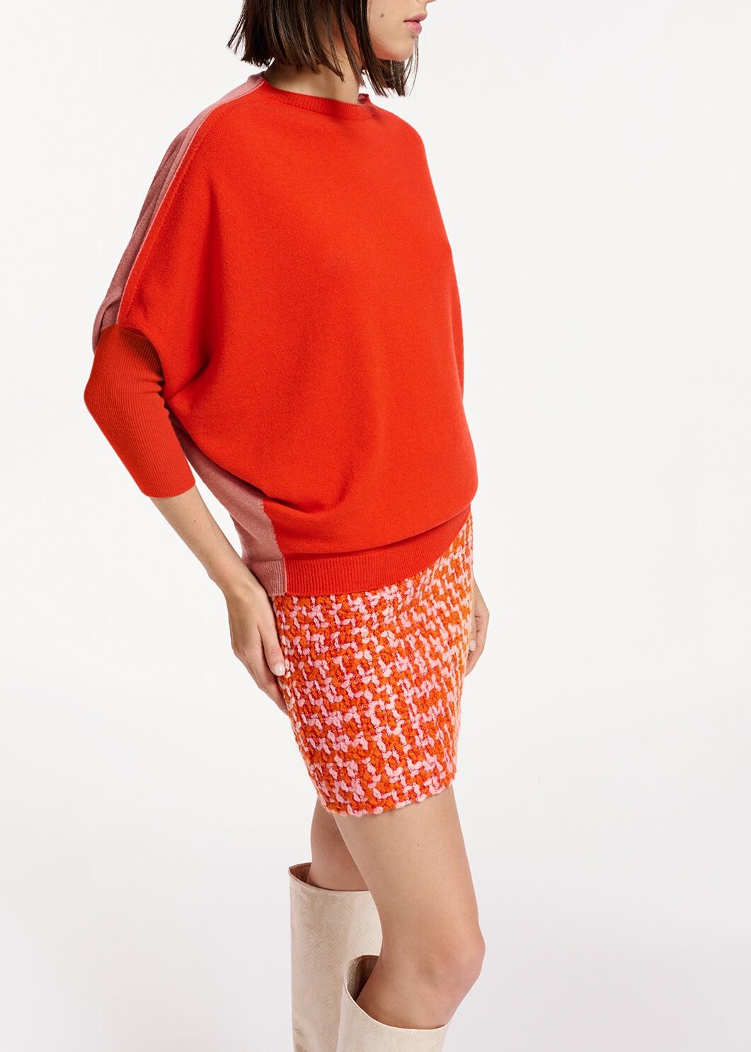 Orange and peach wool-blend tweed mini skirt RE—SSENTIEL | Essentiel second hand