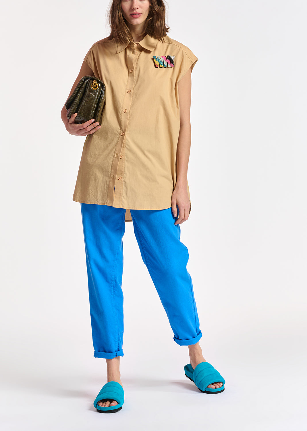 Beige sleeveless cotton shirt RE—SSENTIEL | Essentiel second hand