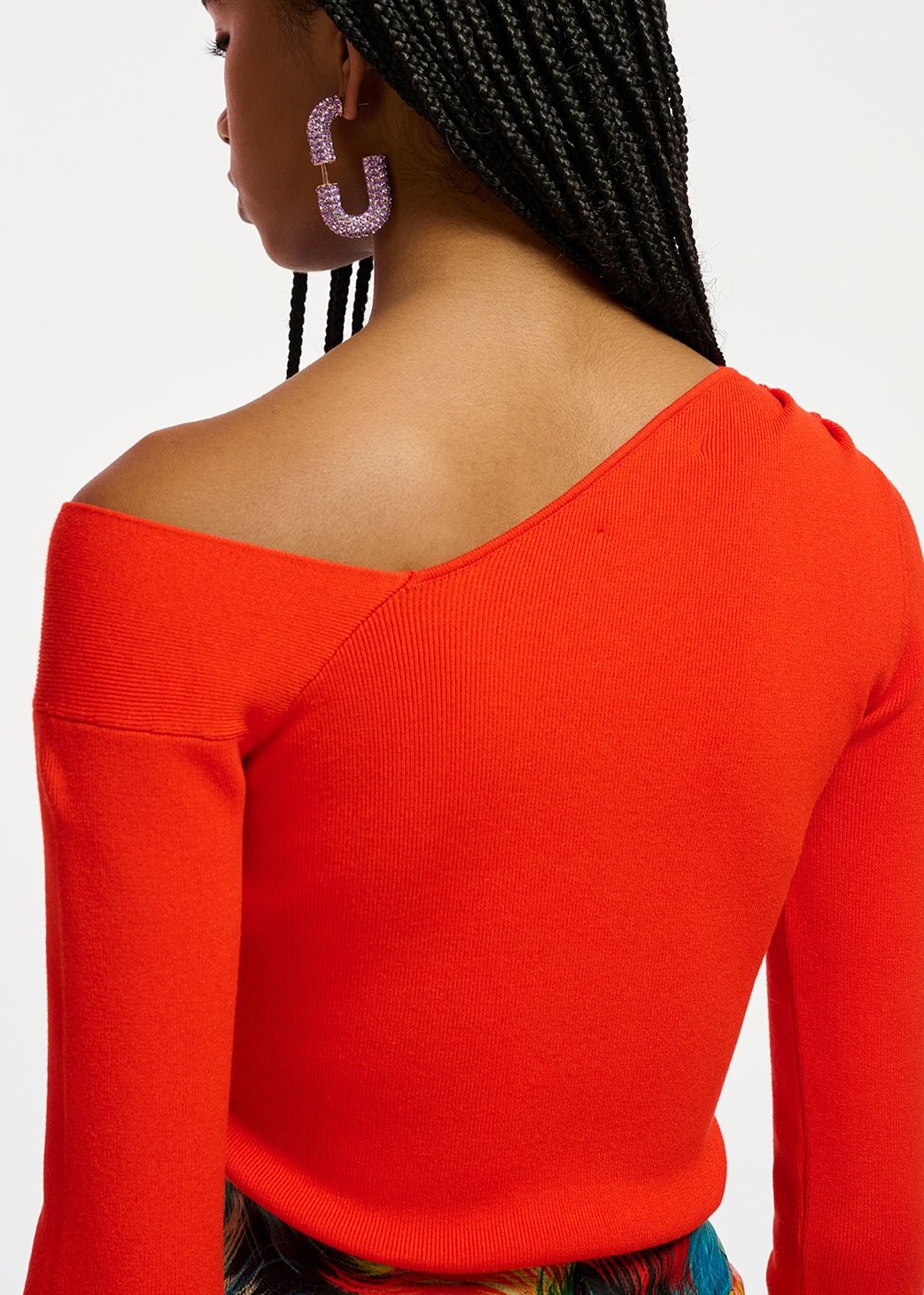Red rib-knitted sweater with asymmetric neckline RE—SSENTIEL | Essentiel second hand