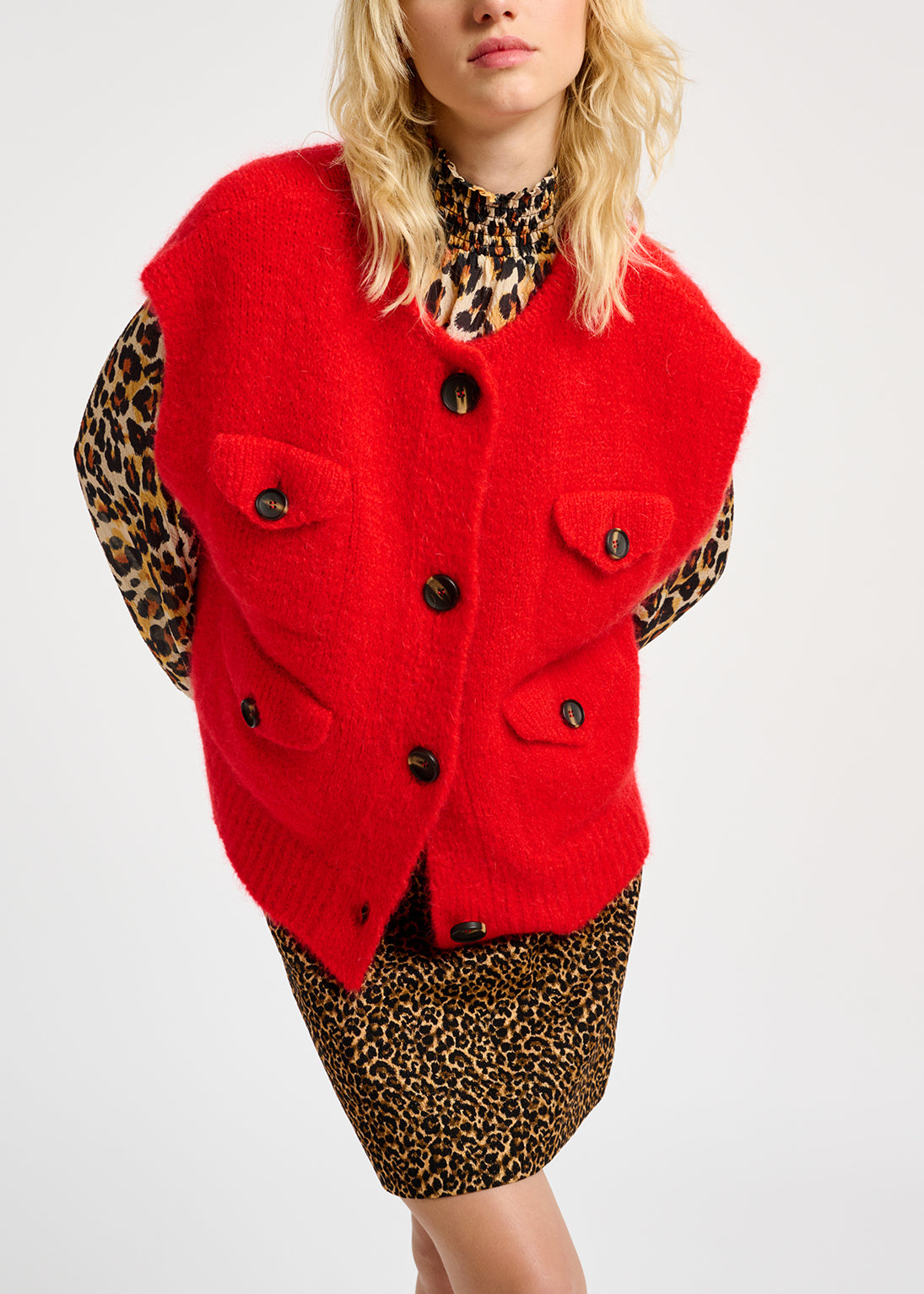 Red sleeveless mohair-blend cardigan RE—SSENTIEL | Essentiel second hand
