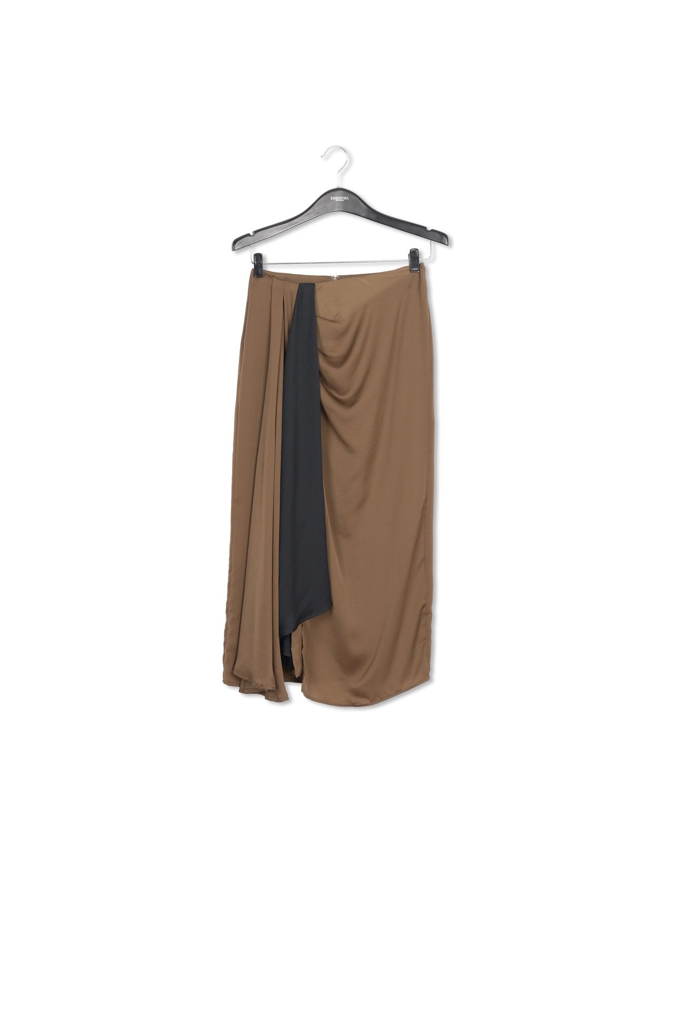 Khaki and black draped midi skirt RE—SSENTIEL | Essentiel second hand