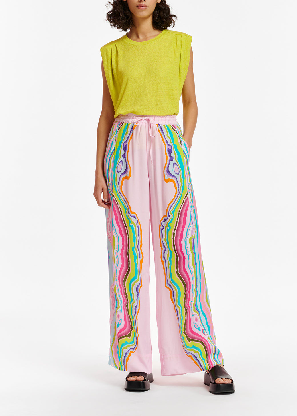 Lime green linen sleeveless T-shirt RE—SSENTIEL | Essentiel second hand