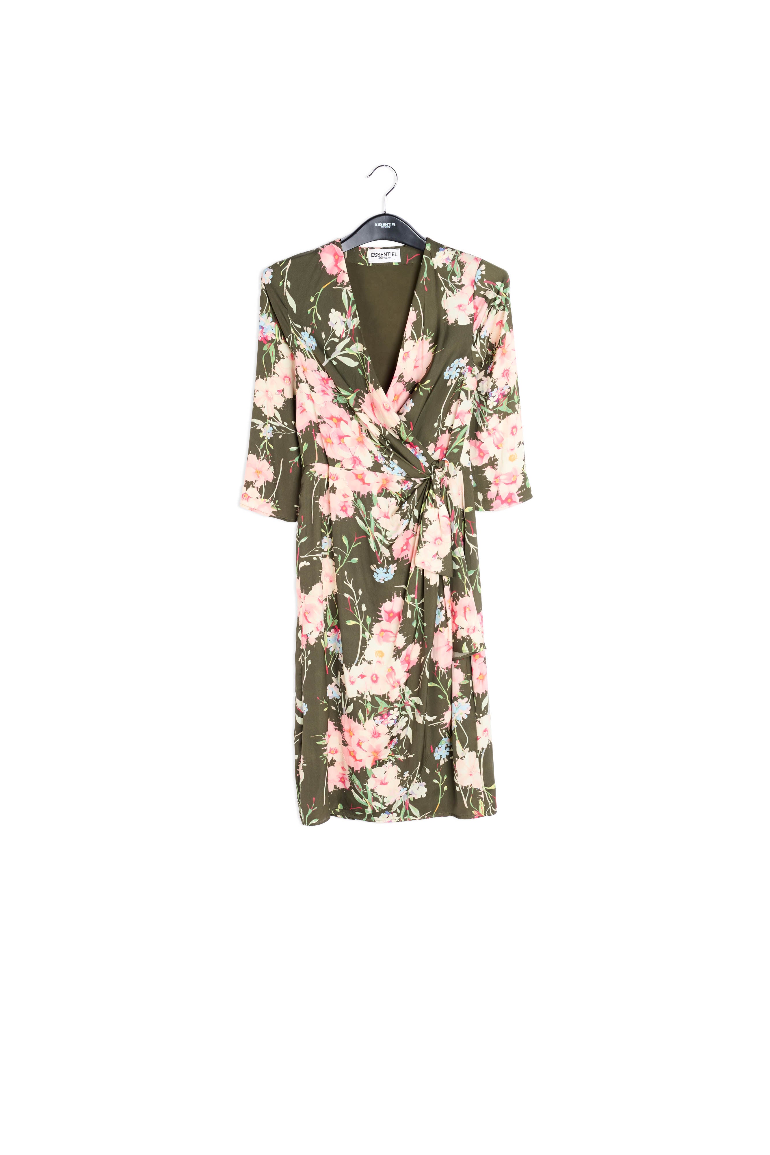 Khaki floral wrap dress RE—SSENTIEL | Essentiel second hand