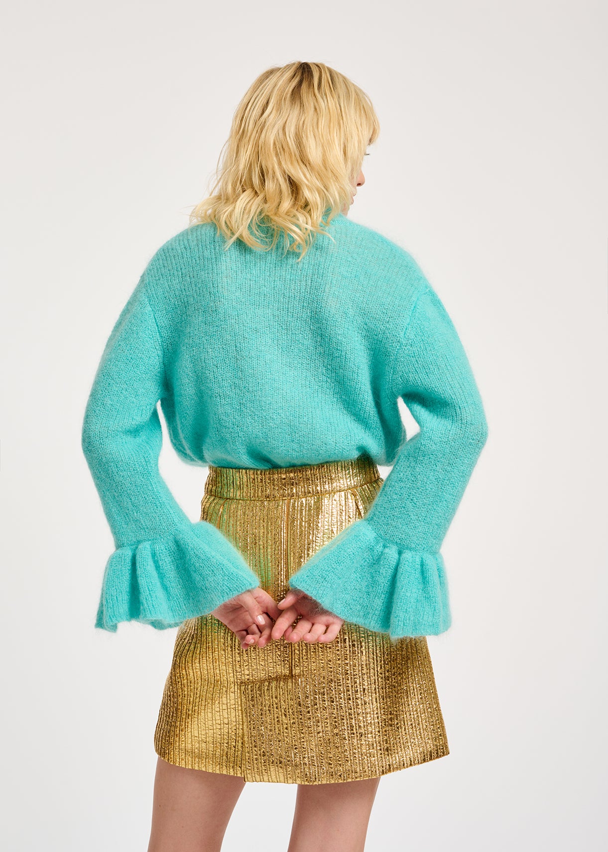 Turquoise V-neck mohair-blend sweater RE—SSENTIEL | Essentiel second hand