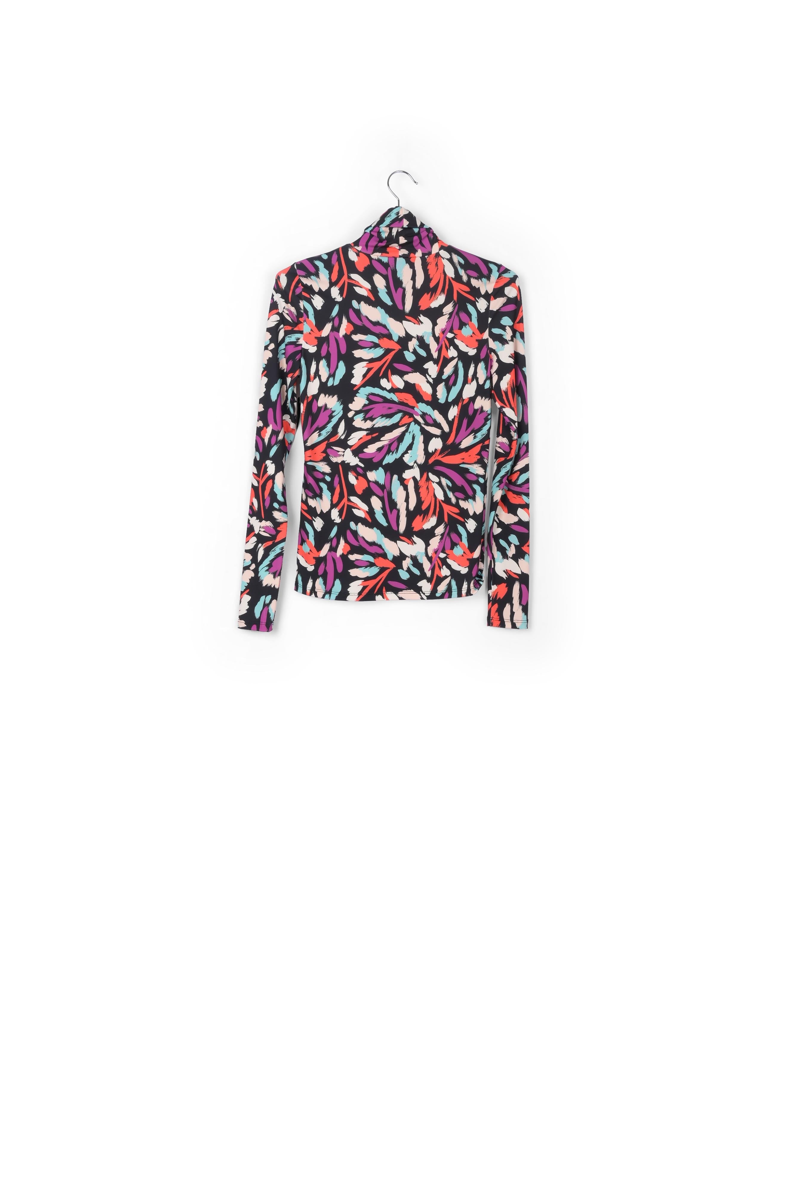 Black, coral red and purple abstract-print turtleneck top RE—SSENTIEL | Essentiel second hand