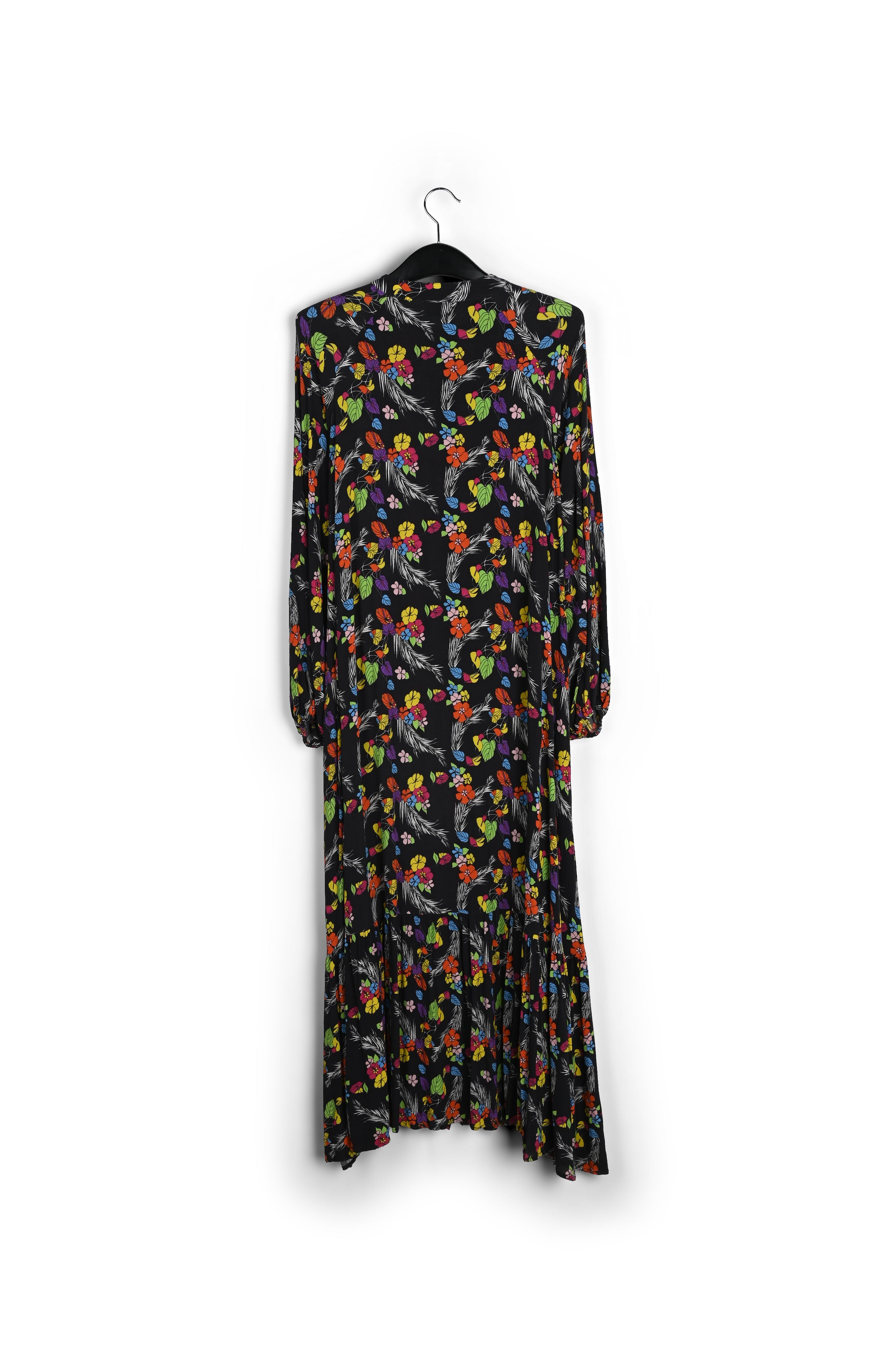 Zwarte maxi-jurk met tropische print RE—SSENTIEL | Essentiel second hand