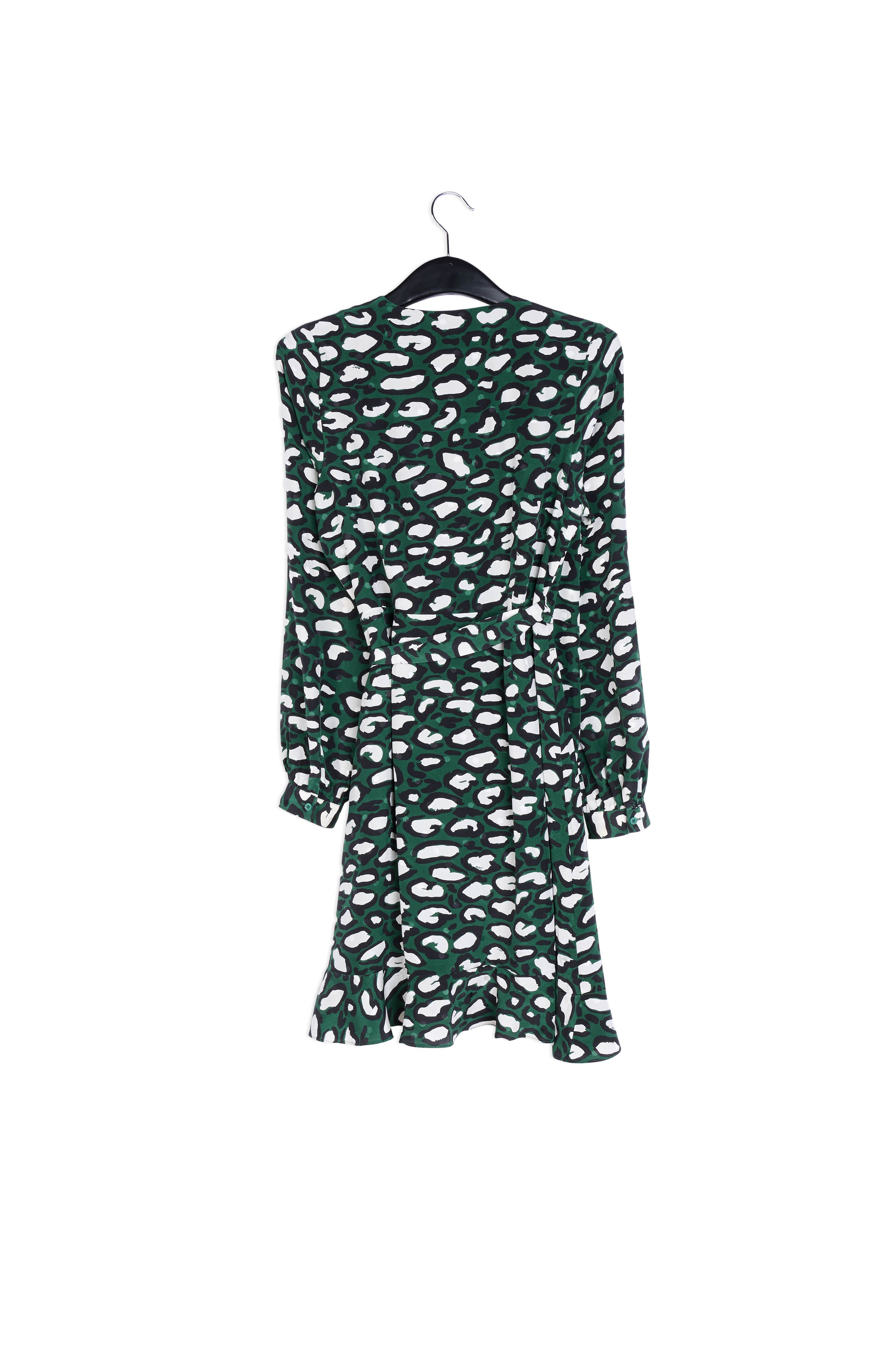 Kakigroene zijden wikkeljurk met luipaardprint RE—SSENTIEL | Essentiel second hand