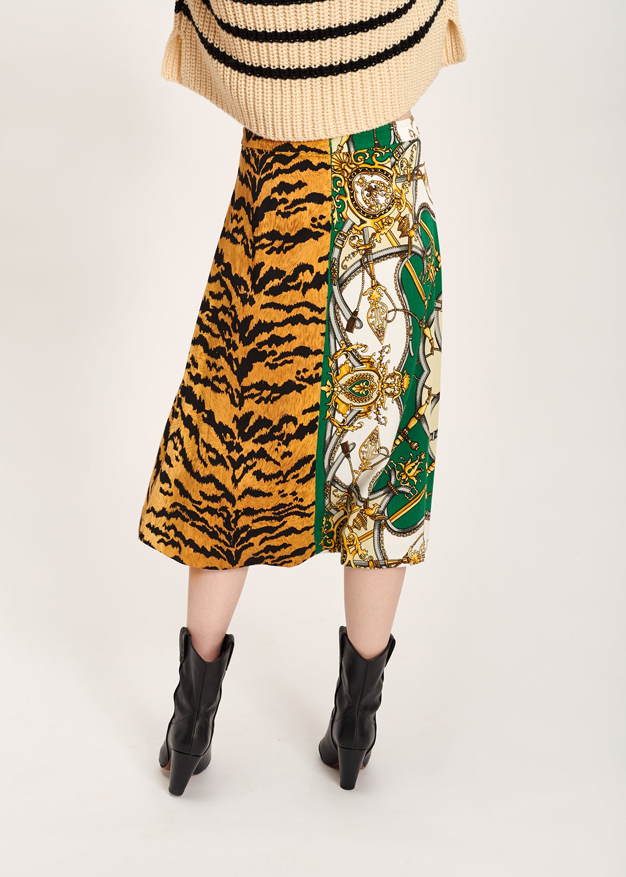 Jupe midi vert bouteille à imprimé tigre RE—SSENTIEL | Essentiel second hand