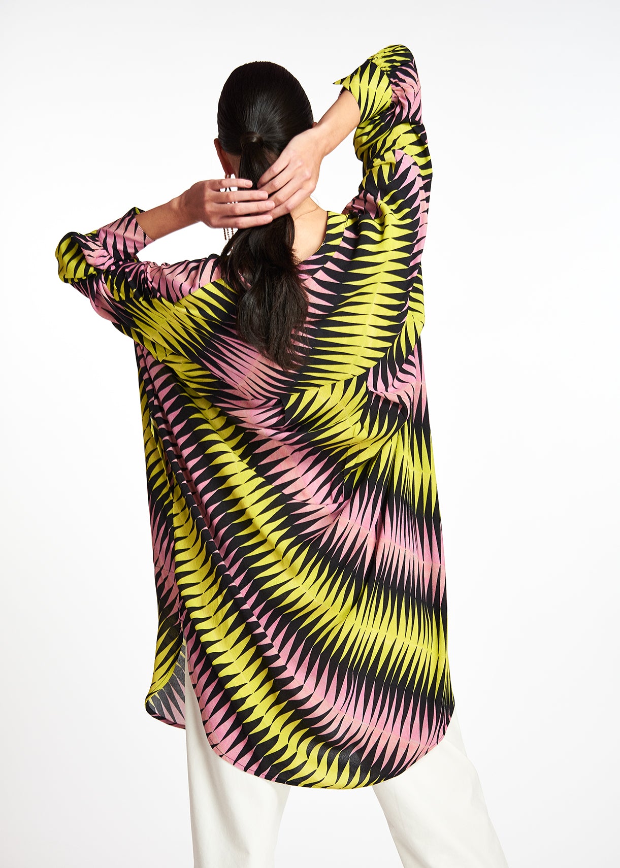 Pink, black and yellow graphic print knee-length dress RE—SSENTIEL | Essentiel second hand