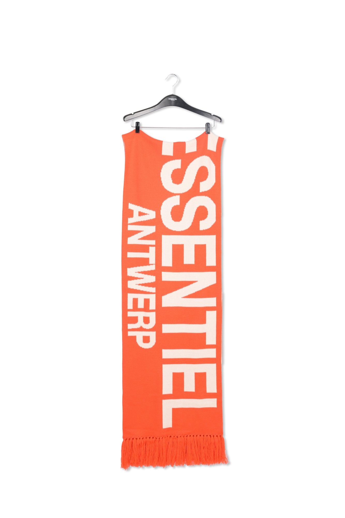 Orange and ecru intarsia-knit logo scarf RE—SSENTIEL | Essentiel second hand