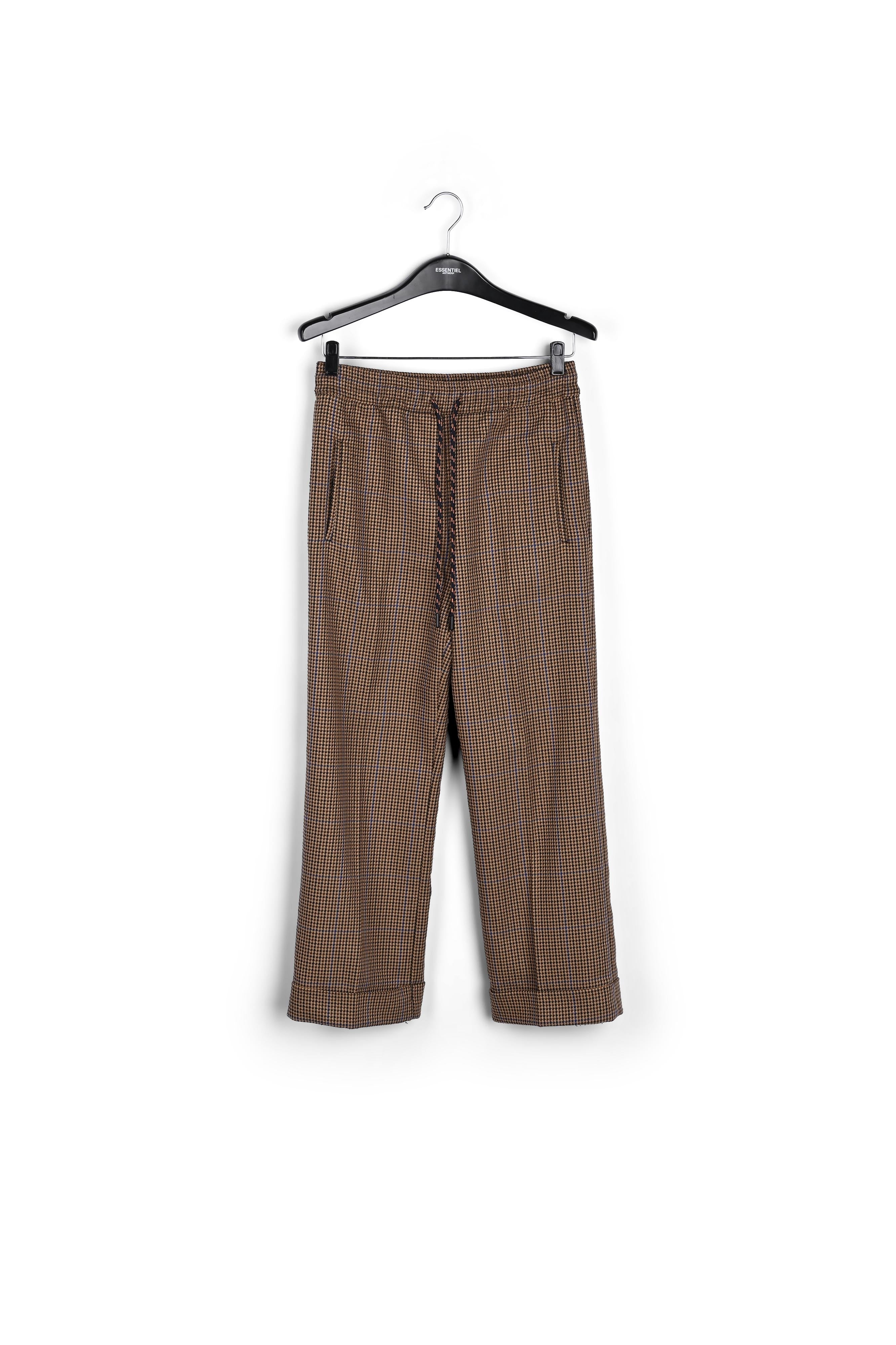 Broek met rood en bruin pied-de-poulemotief RE—SSENTIEL | Essentiel second hand