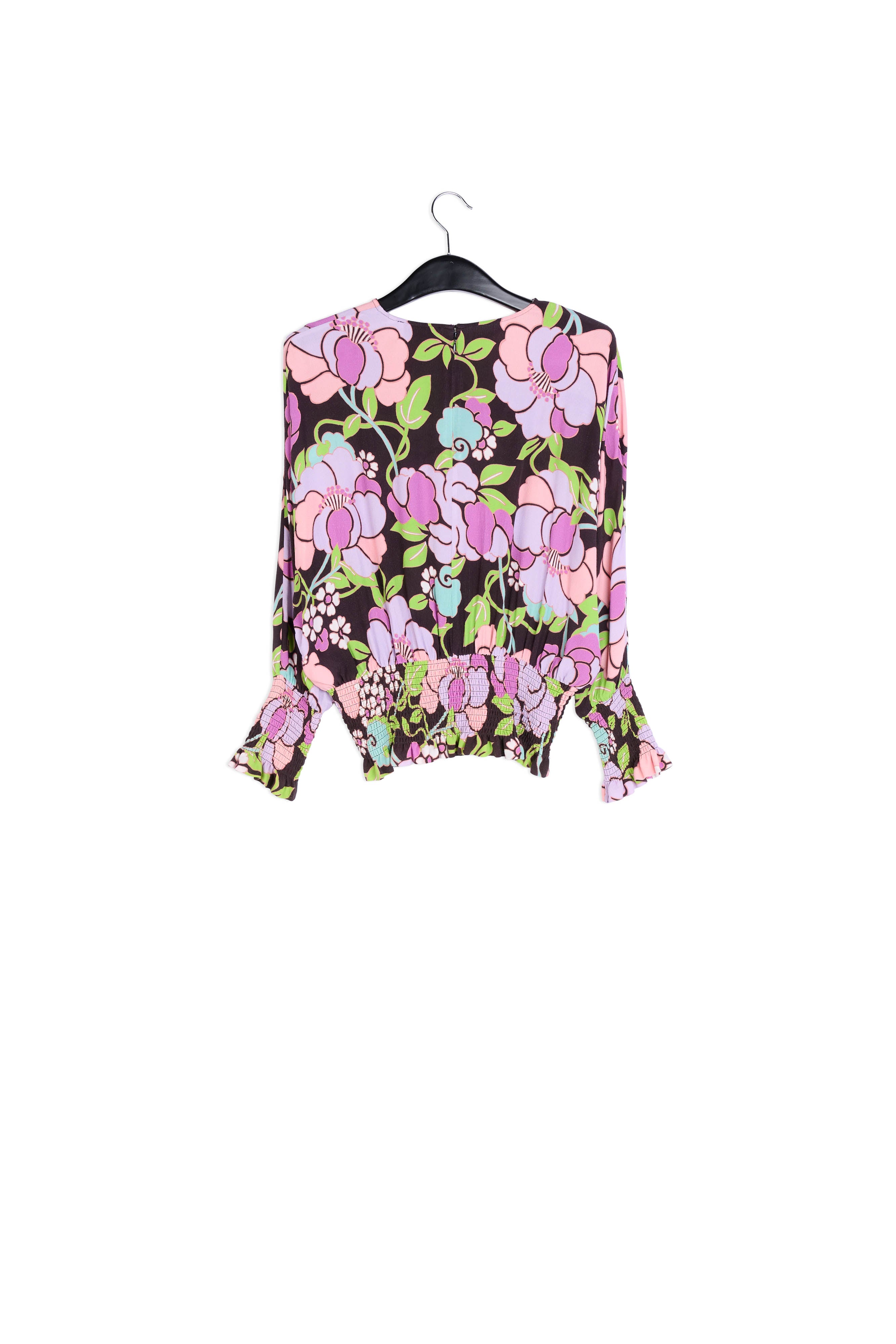 Zwarte gesmokte top met bloemenprint RE—SSENTIEL | Essentiel second hand