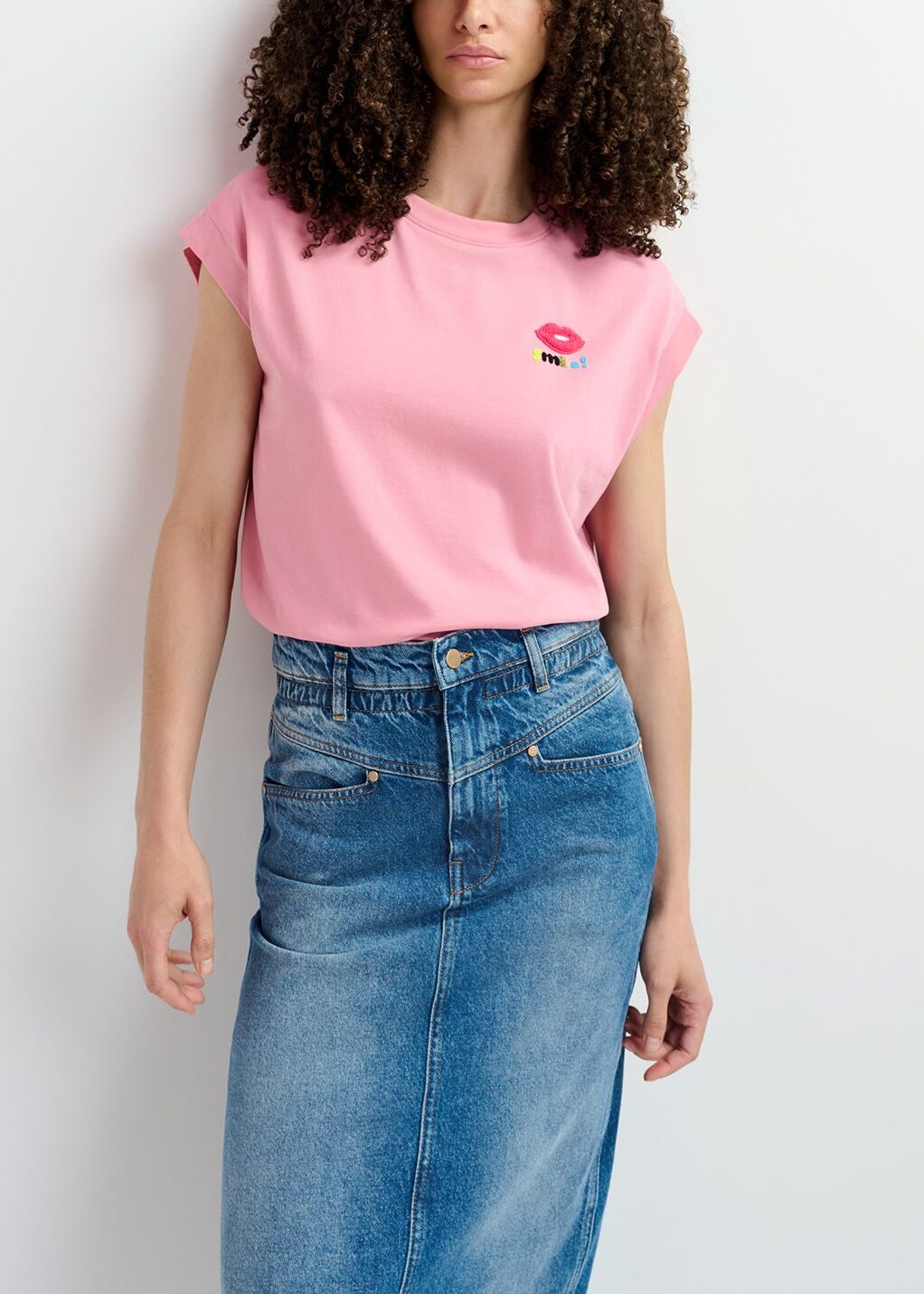 Blue denim midi skirt with paperbag waist RE—SSENTIEL | Essentiel second hand