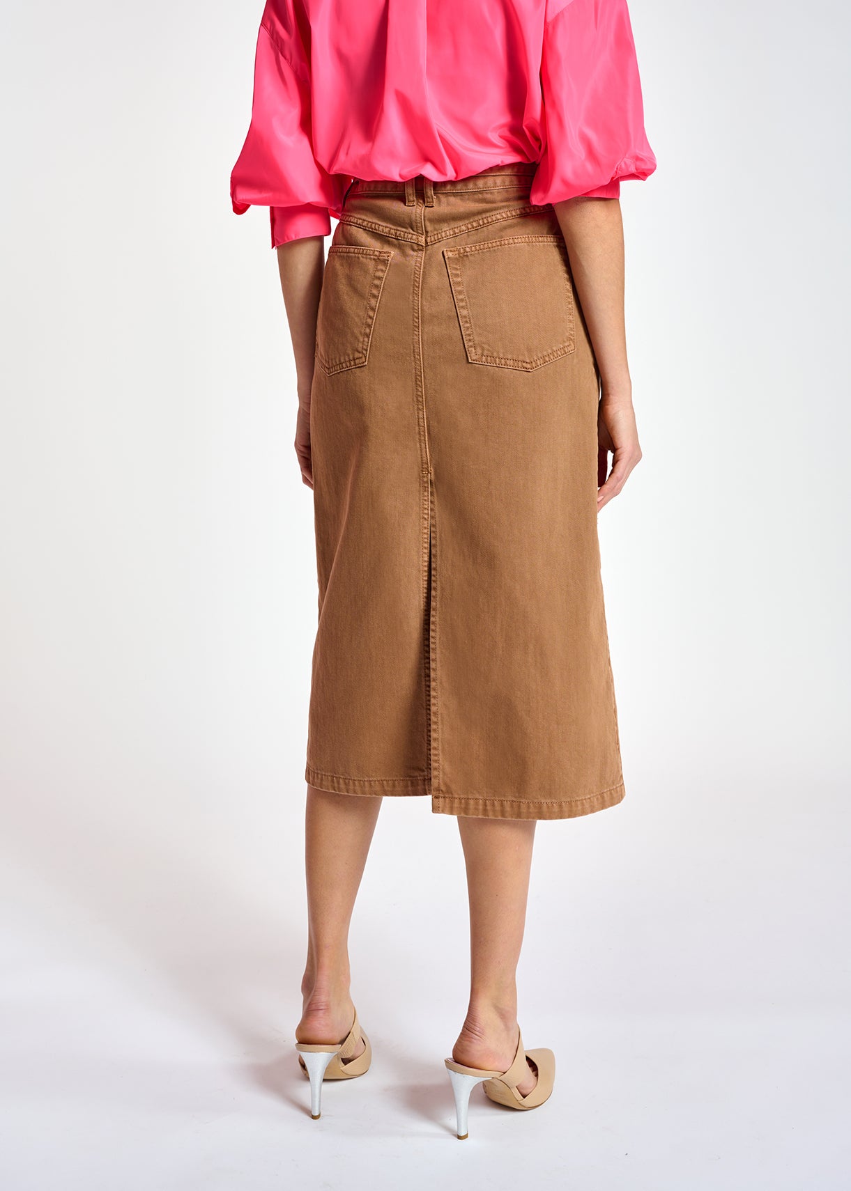 Brown high-waisted denim a-line skirt RE—SSENTIEL | Essentiel second hand