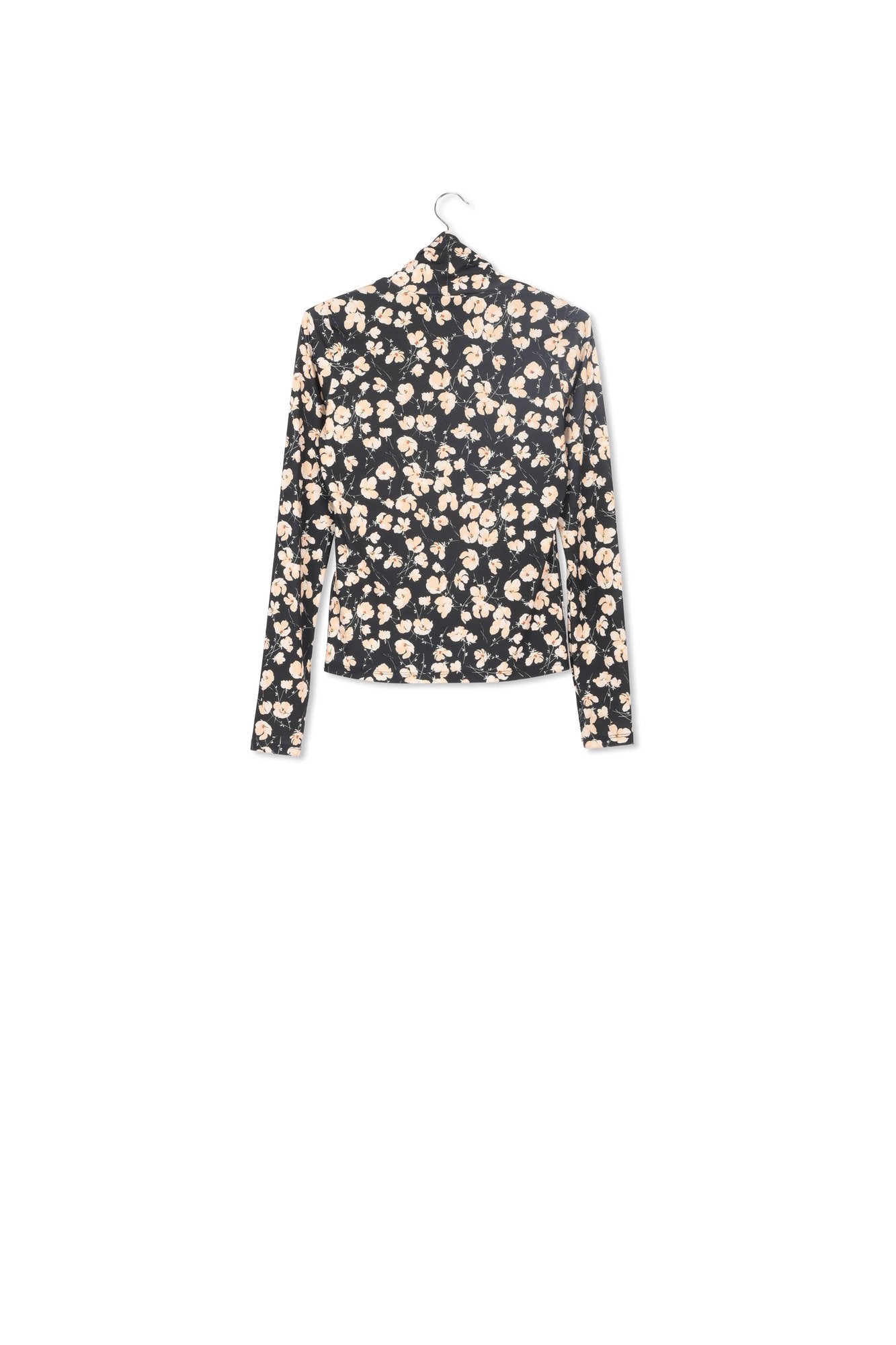 Zwarte en ecru rolkraagtop met bloemenprint RE—SSENTIEL | Essentiel second hand