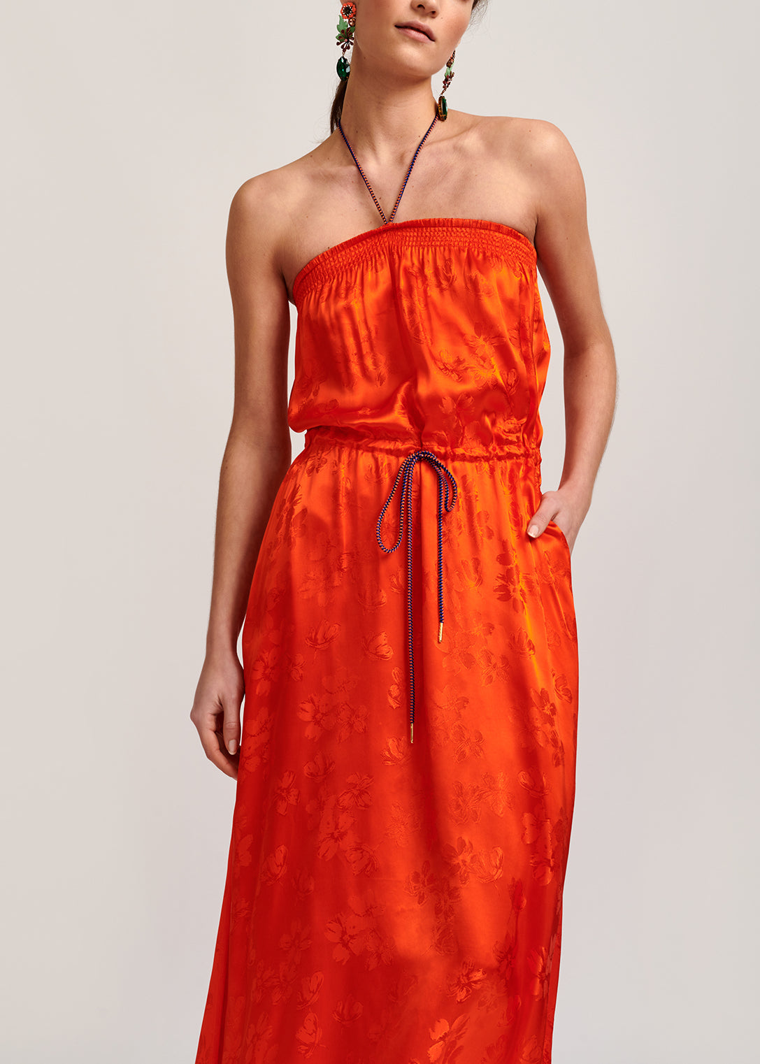 Orange floral-print jacquard maxi dress RE—SSENTIEL | Essentiel second hand