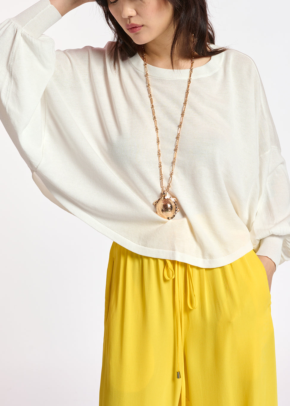 Off-white cotton-blend sweater with cape effect RE—SSENTIEL | Essentiel second hand