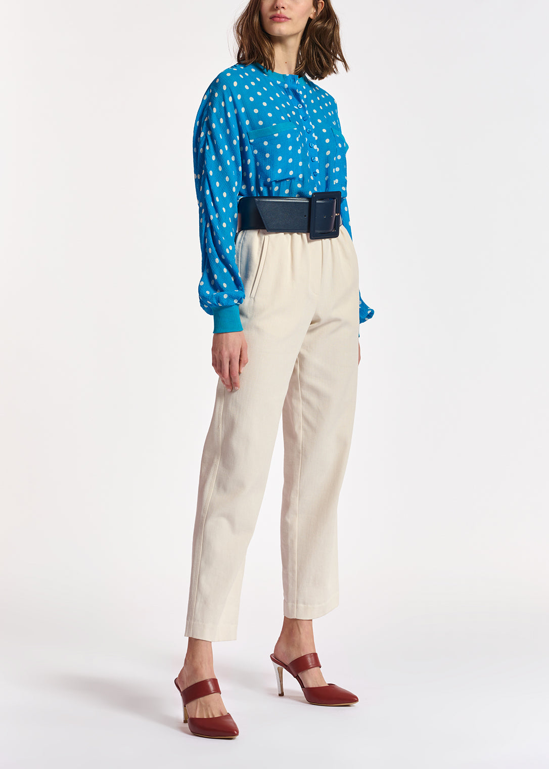 Blue and white polka-dot loose-fit top RE—SSENTIEL | Essentiel second hand