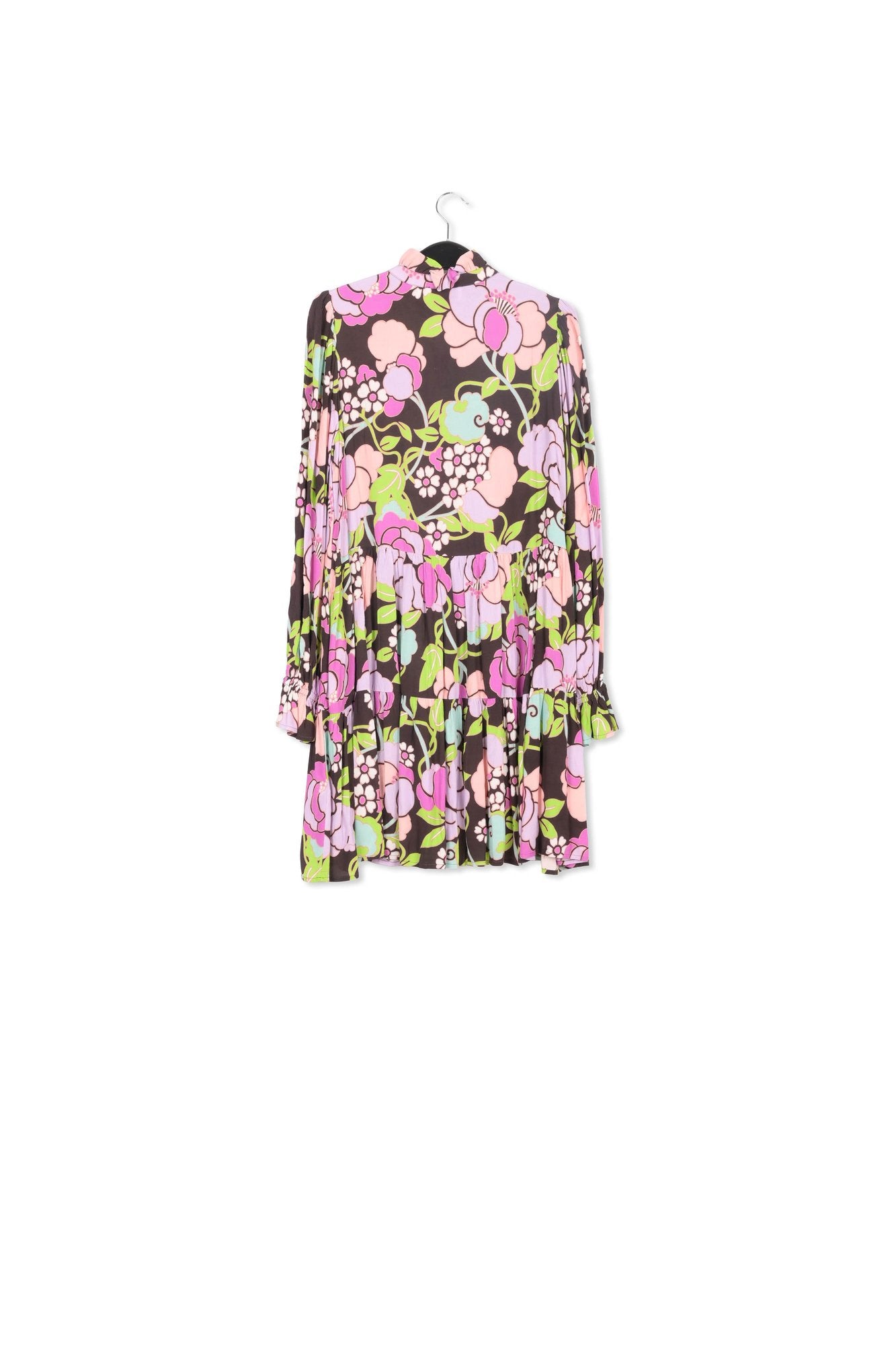 Black tiered mini dress with floral print RE—SSENTIEL | Essentiel second hand