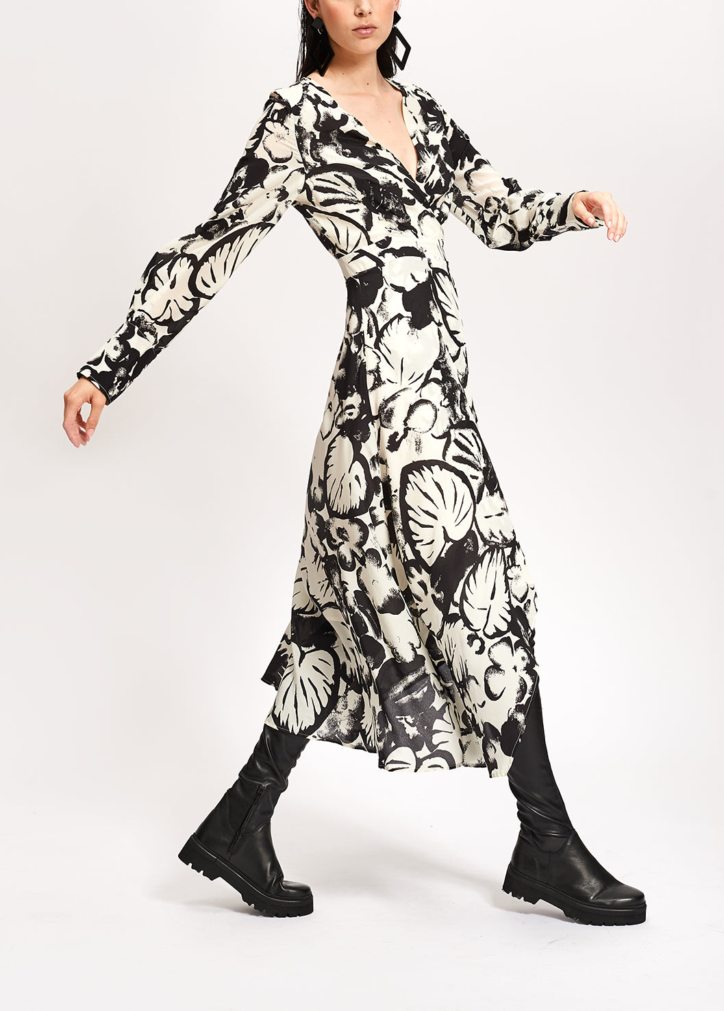 Off-white botanical-print silk midi dress RE—SSENTIEL | Essentiel second hand