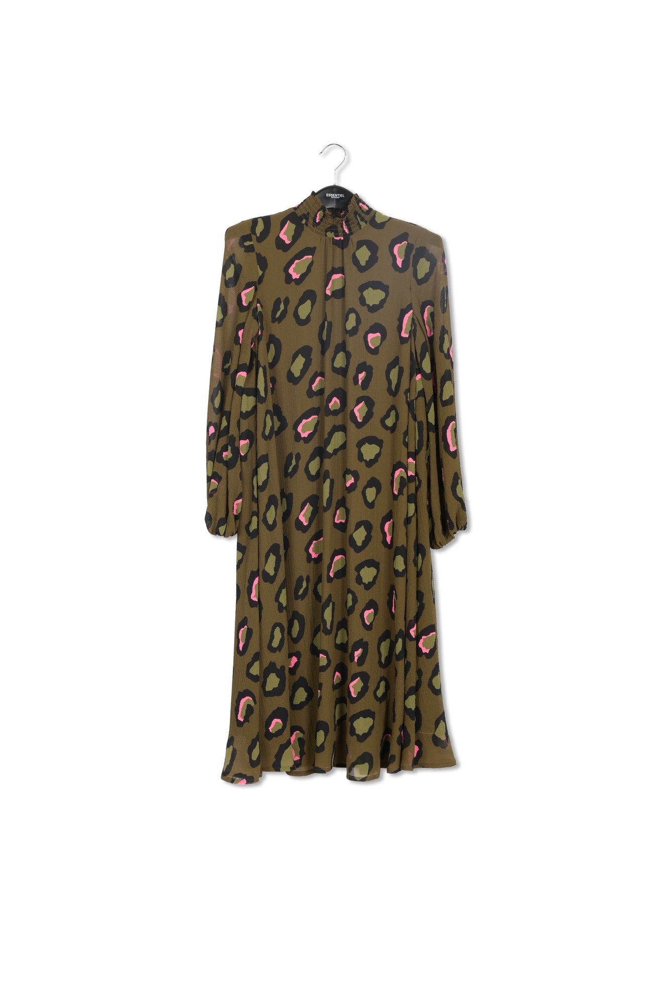 Khaki leopard-print midi-length dress RE—SSENTIEL | Essentiel second hand