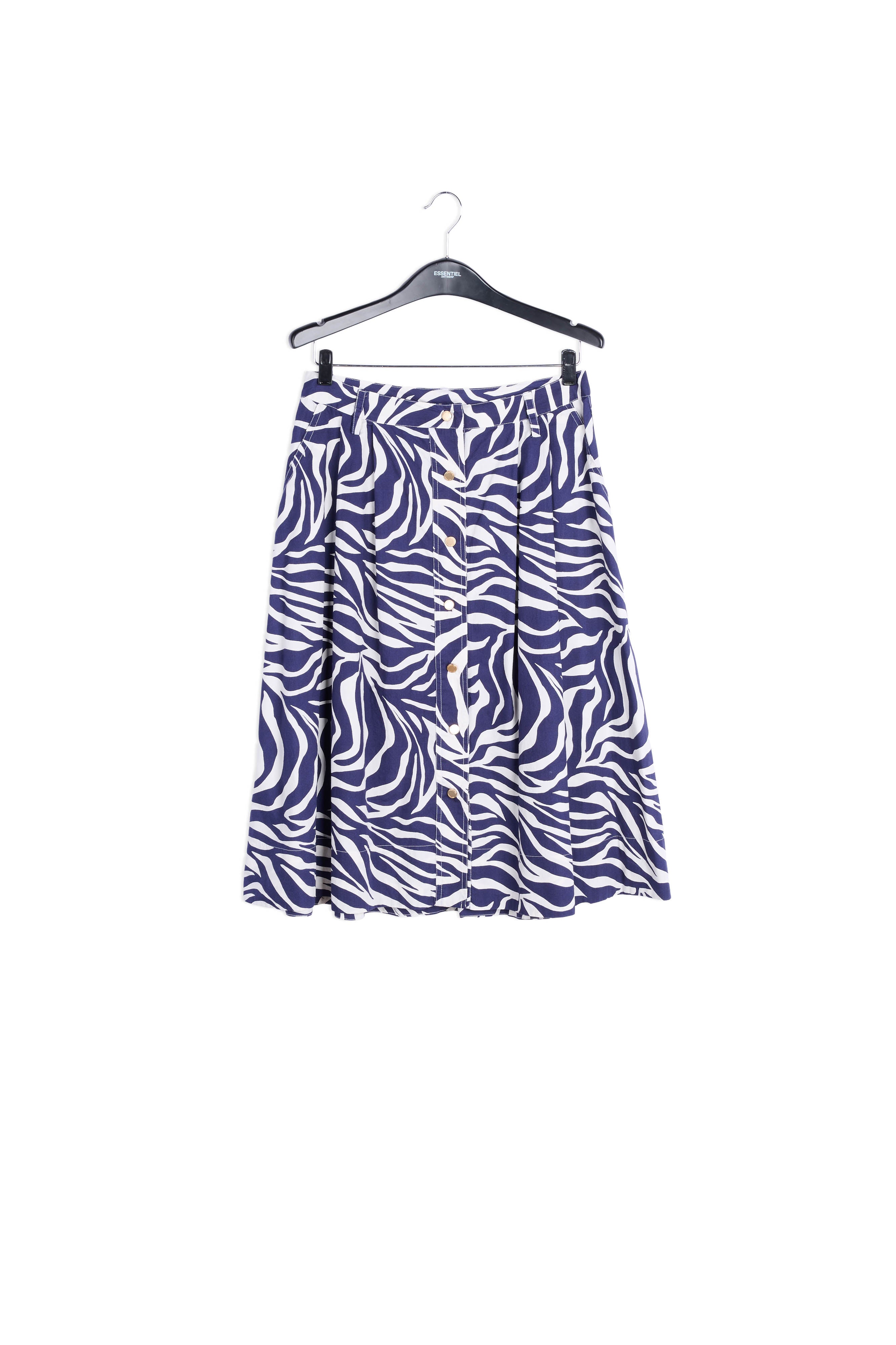 Off-white and navy blue zebra-print cotton midi skirt RE—SSENTIEL | Essentiel second hand