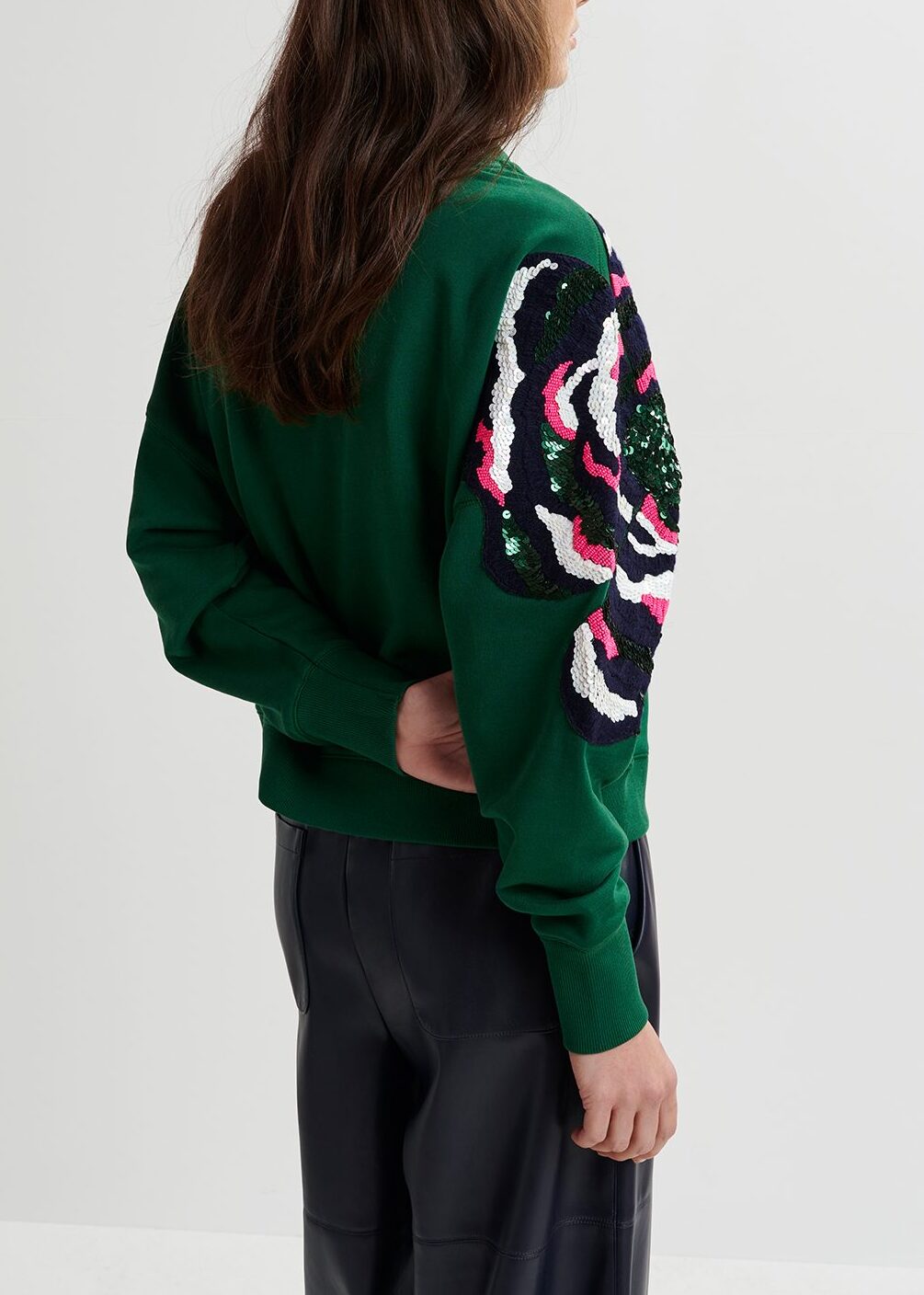 Green organic cotton sweatshirt with sequin and bead embroideries RE—SSENTIEL | Essentiel second hand