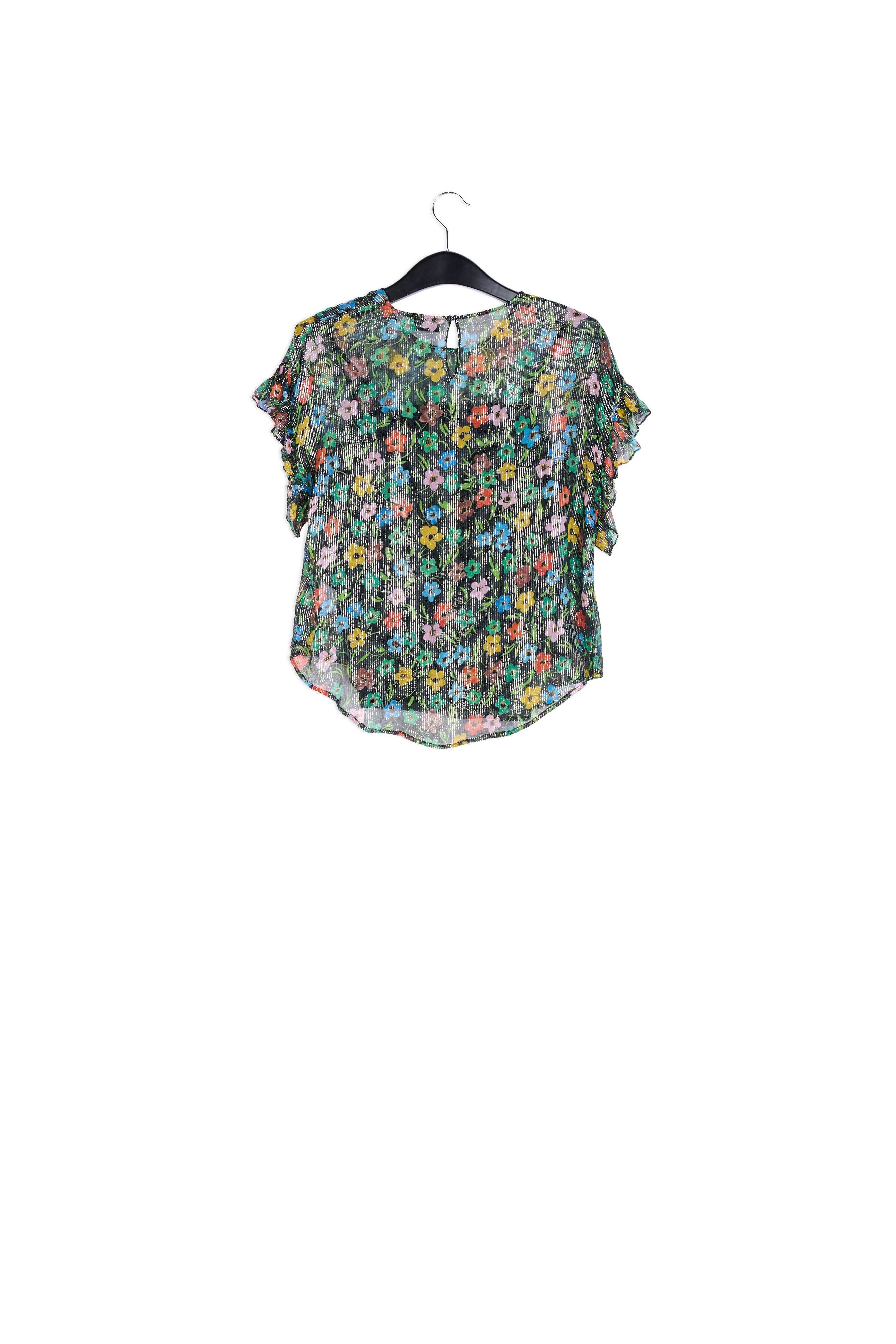 Black floral print top with ruffled sleeves RE—SSENTIEL | Essentiel second hand