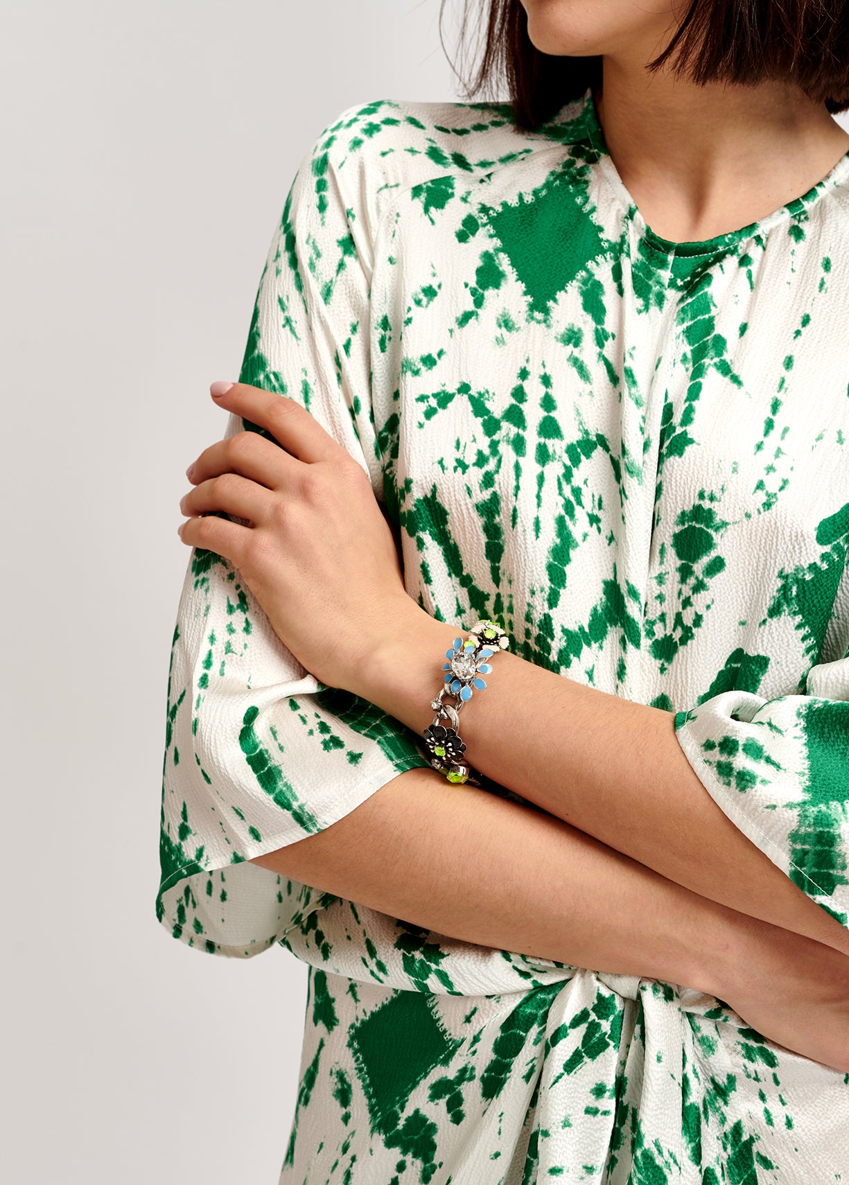 Off-white and green tie-dyed silk midi dress RE—SSENTIEL | Essentiel second hand