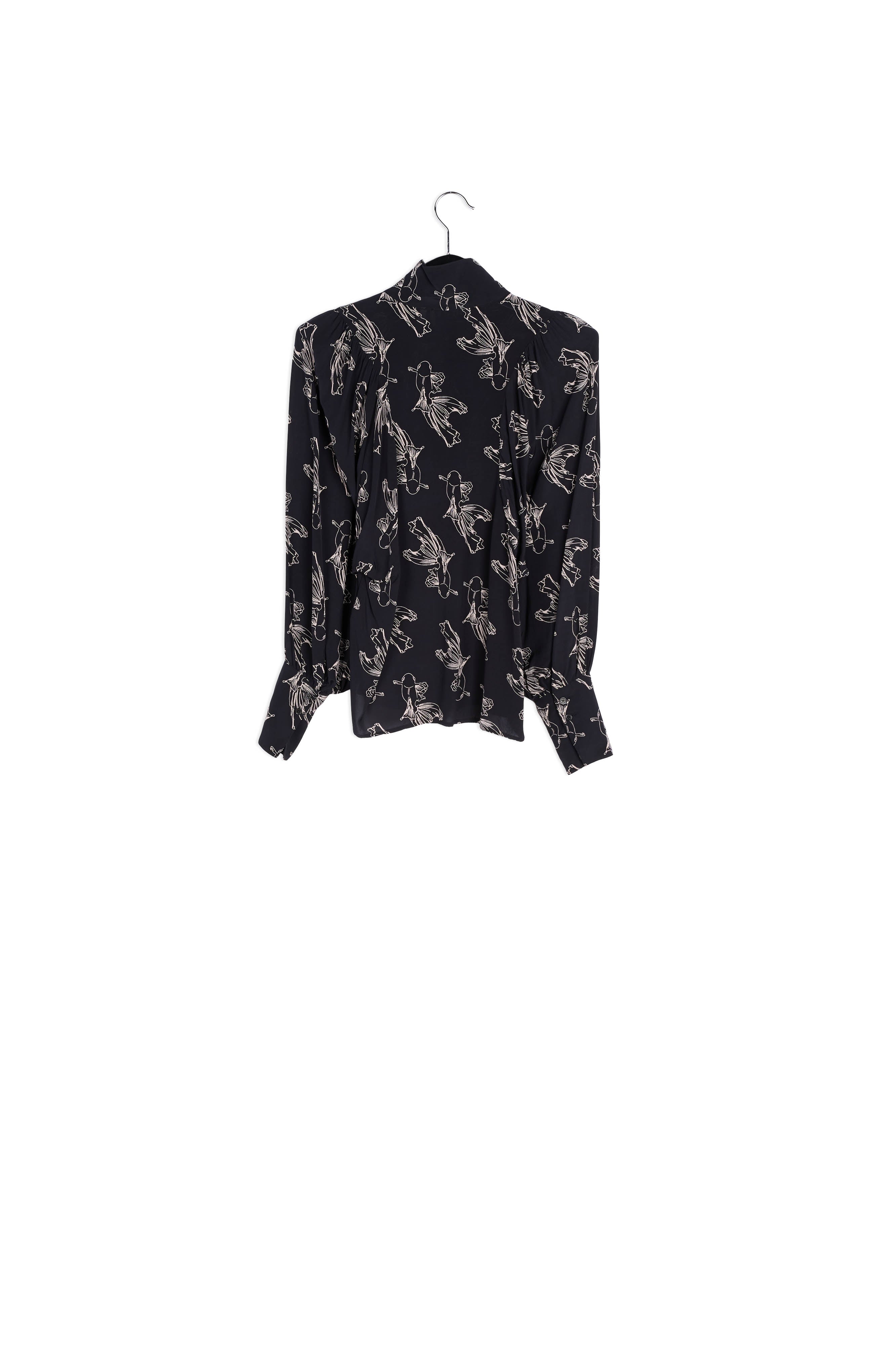 Black and off-white baloon sleeves print shirt RE—SSENTIEL | Essentiel second hand