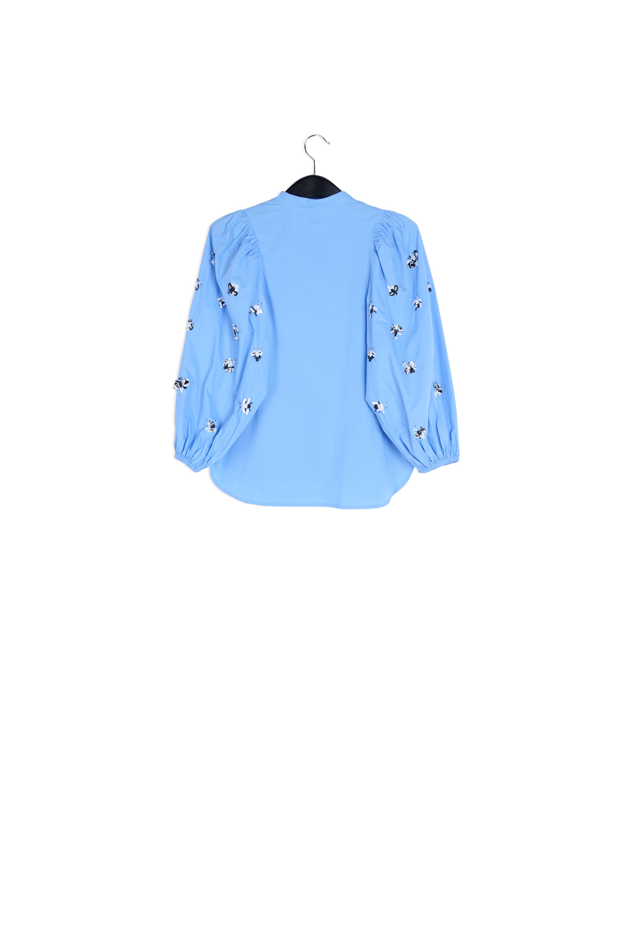 Blue cotton-poplin embroidered puffed-sleeve shirt RE—SSENTIEL | Essentiel second hand