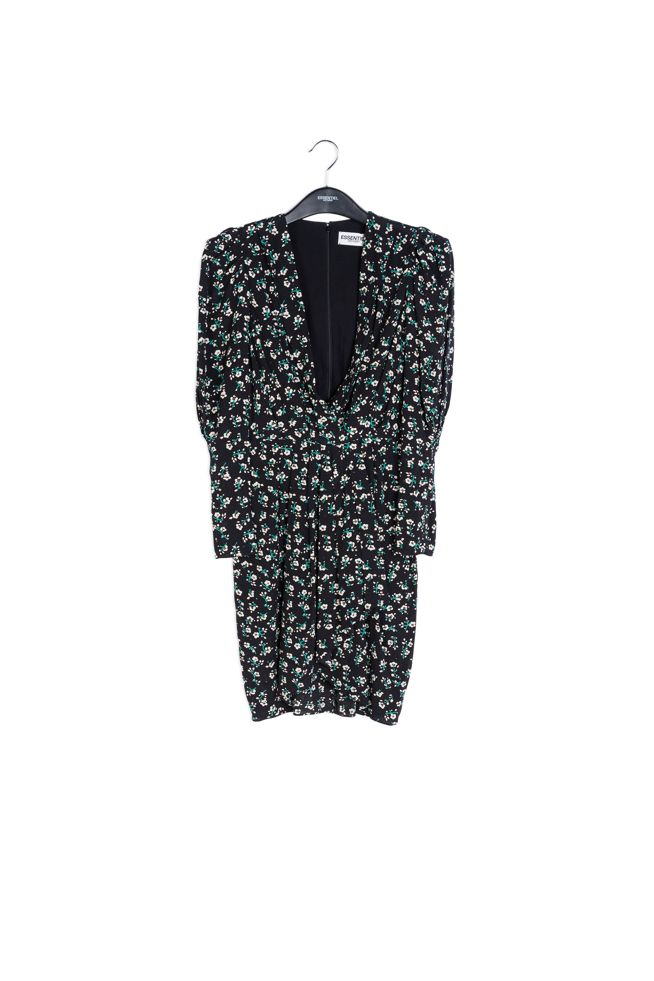 Black floral mini wrap dress RE—SSENTIEL | Essentiel second hand