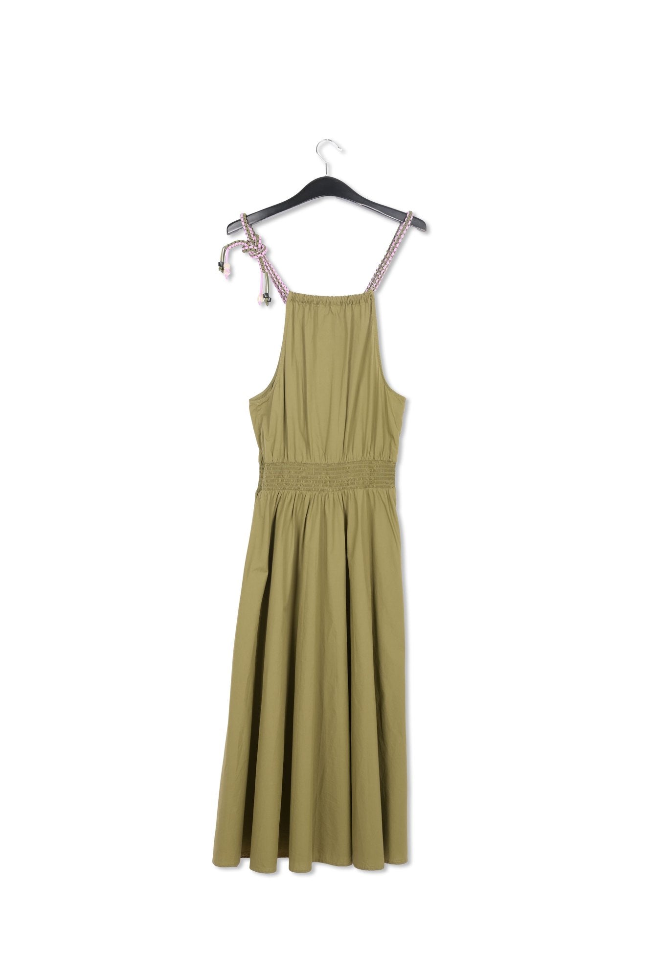 Khaki cotton halter neck midi dress RE—SSENTIEL | Essentiel second hand