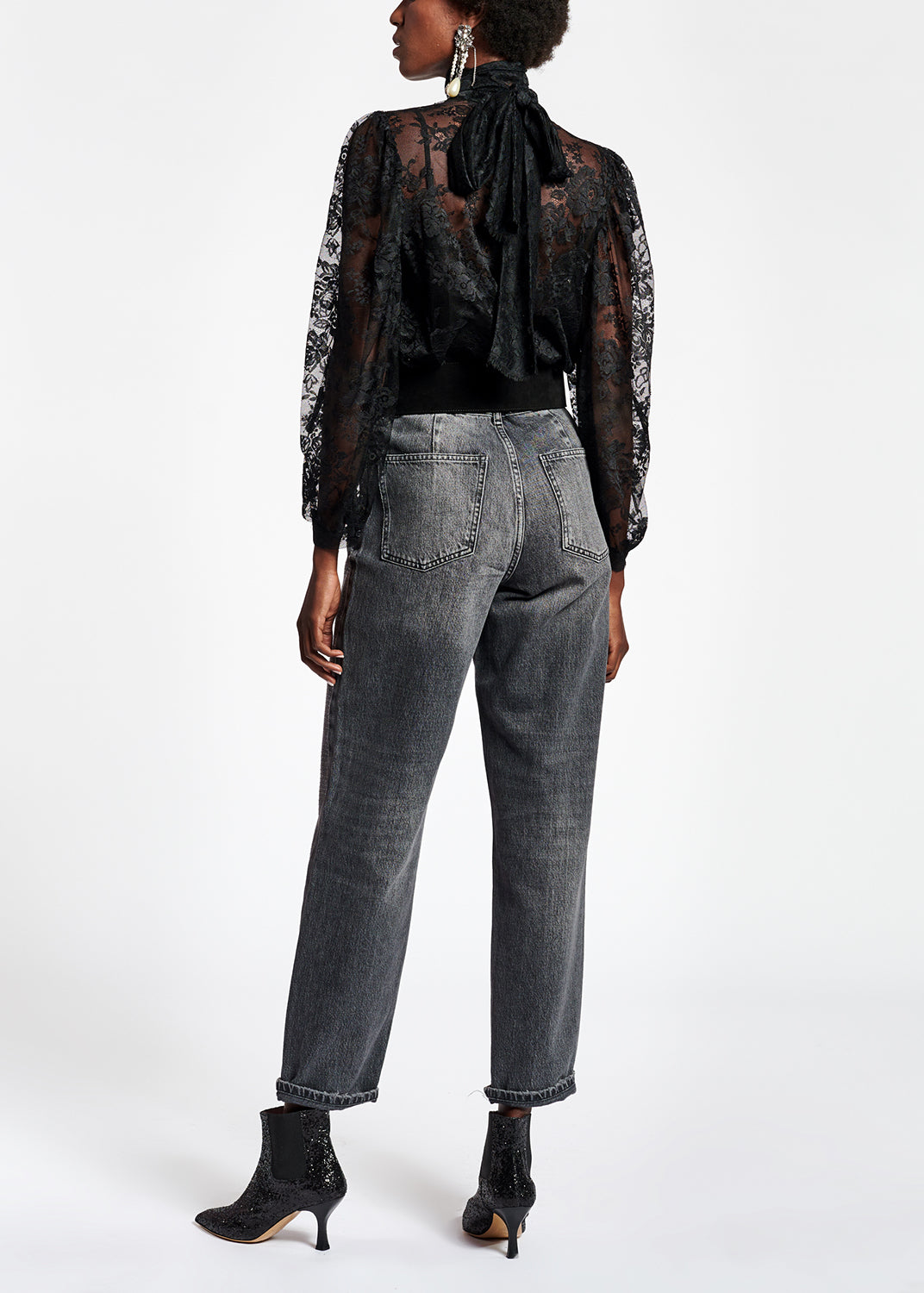 Black long-sleeved lace top RE—SSENTIEL | Essentiel second hand