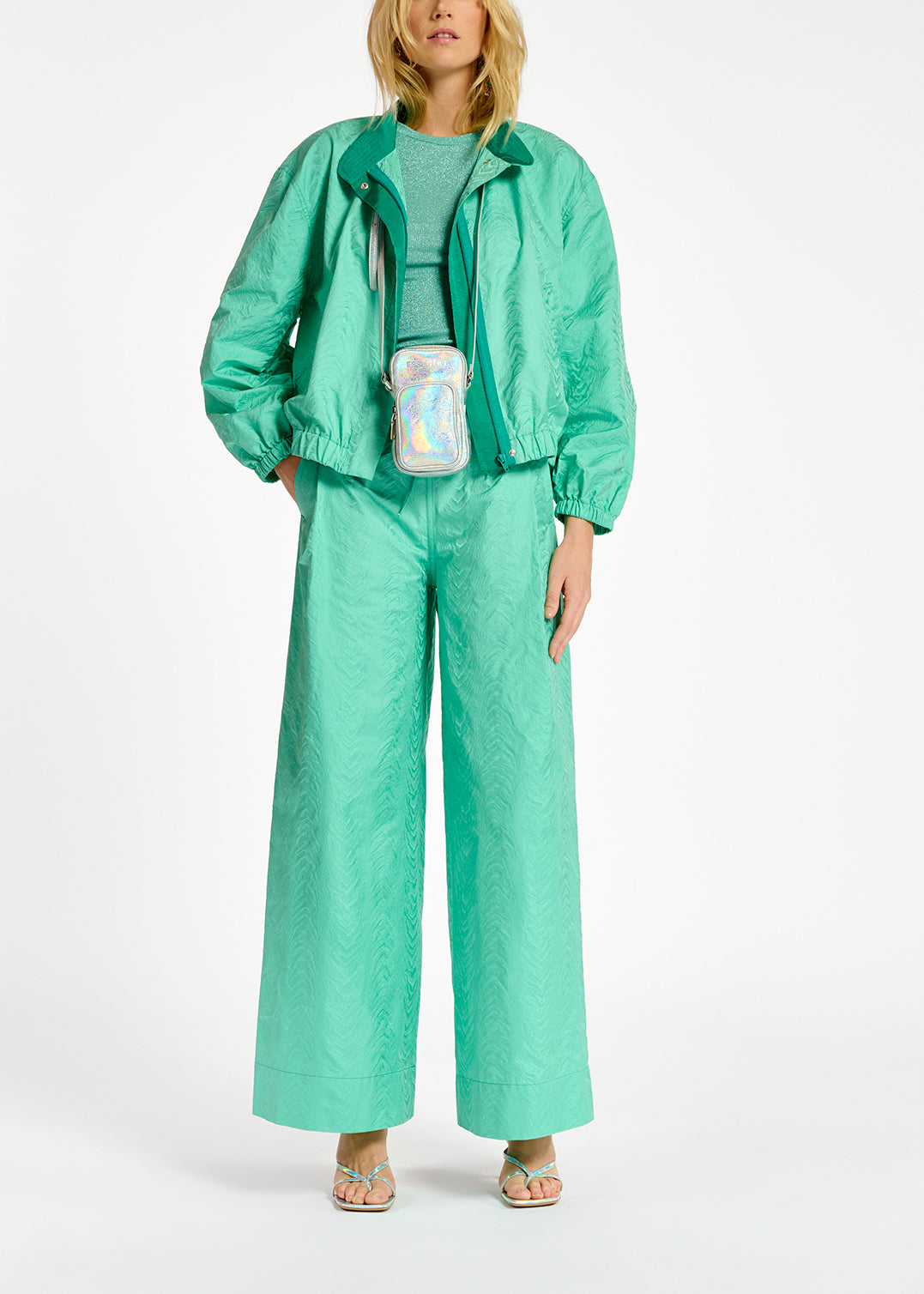 Blouson aviateur en jacquard turquoise RE—SSENTIEL | Essentiel second hand